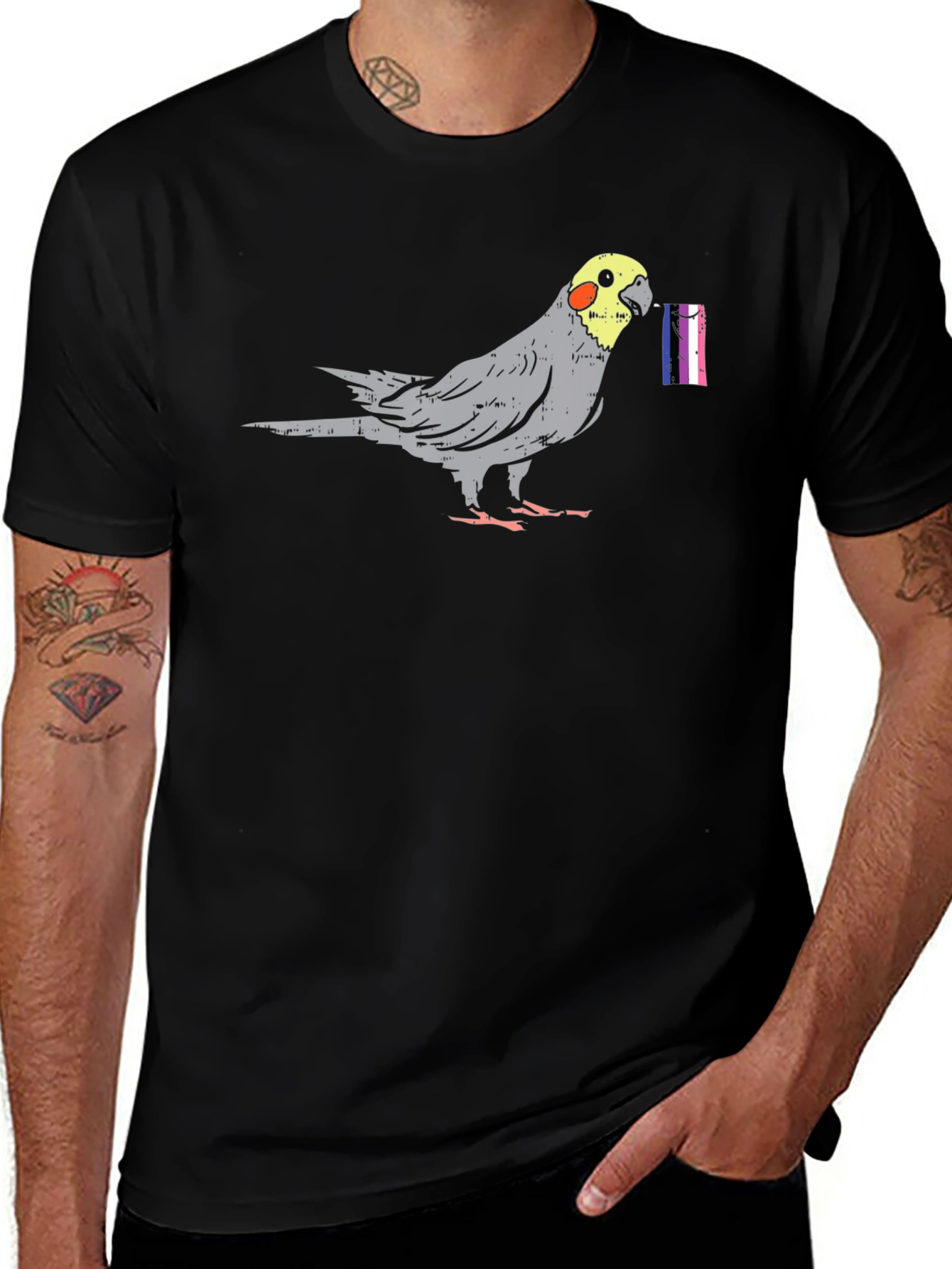Variant 7 of Cockatiel Bird Transgender Pride Flag T-Shirt