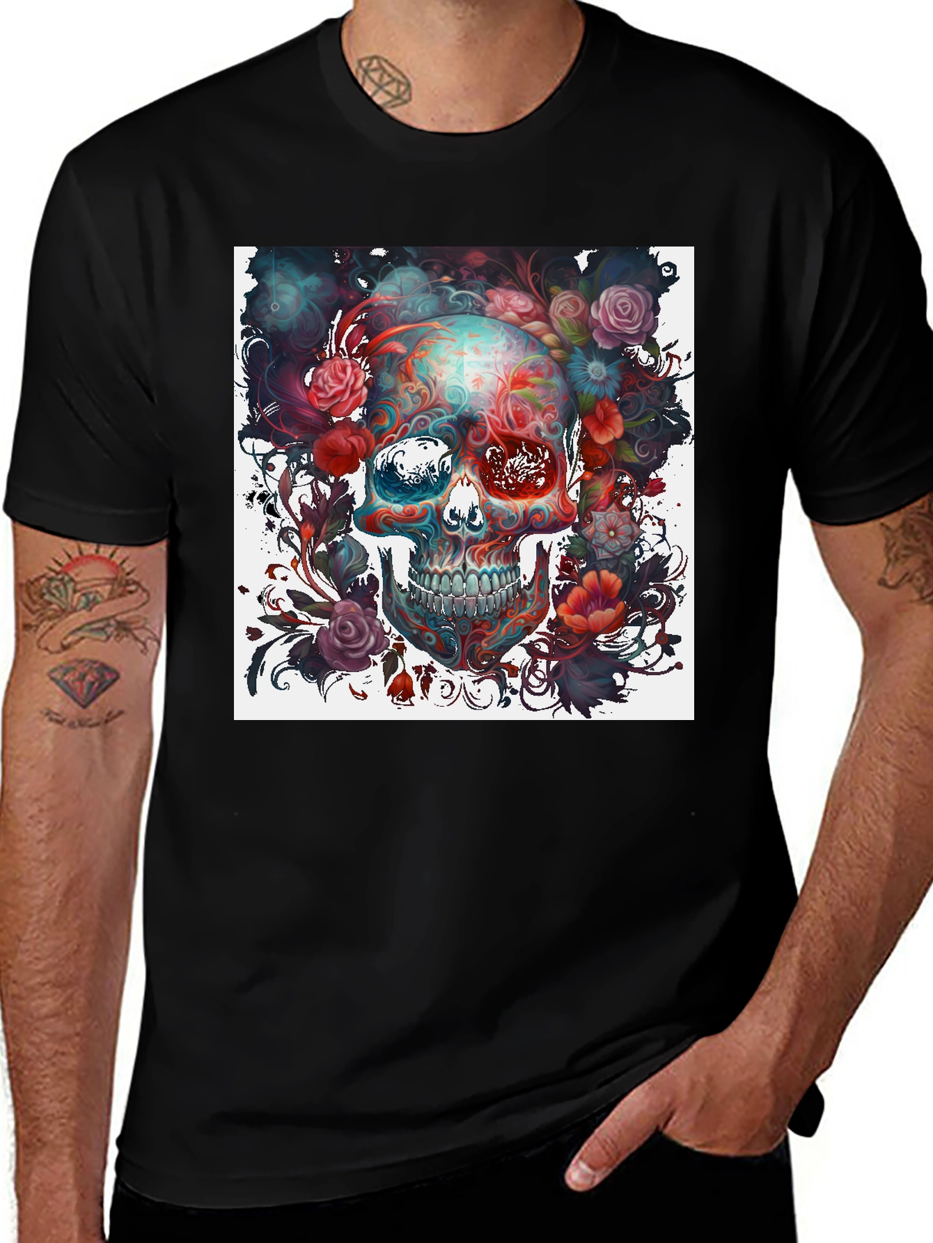 Variant 13 of Floral Skull Graphic T-Shirt