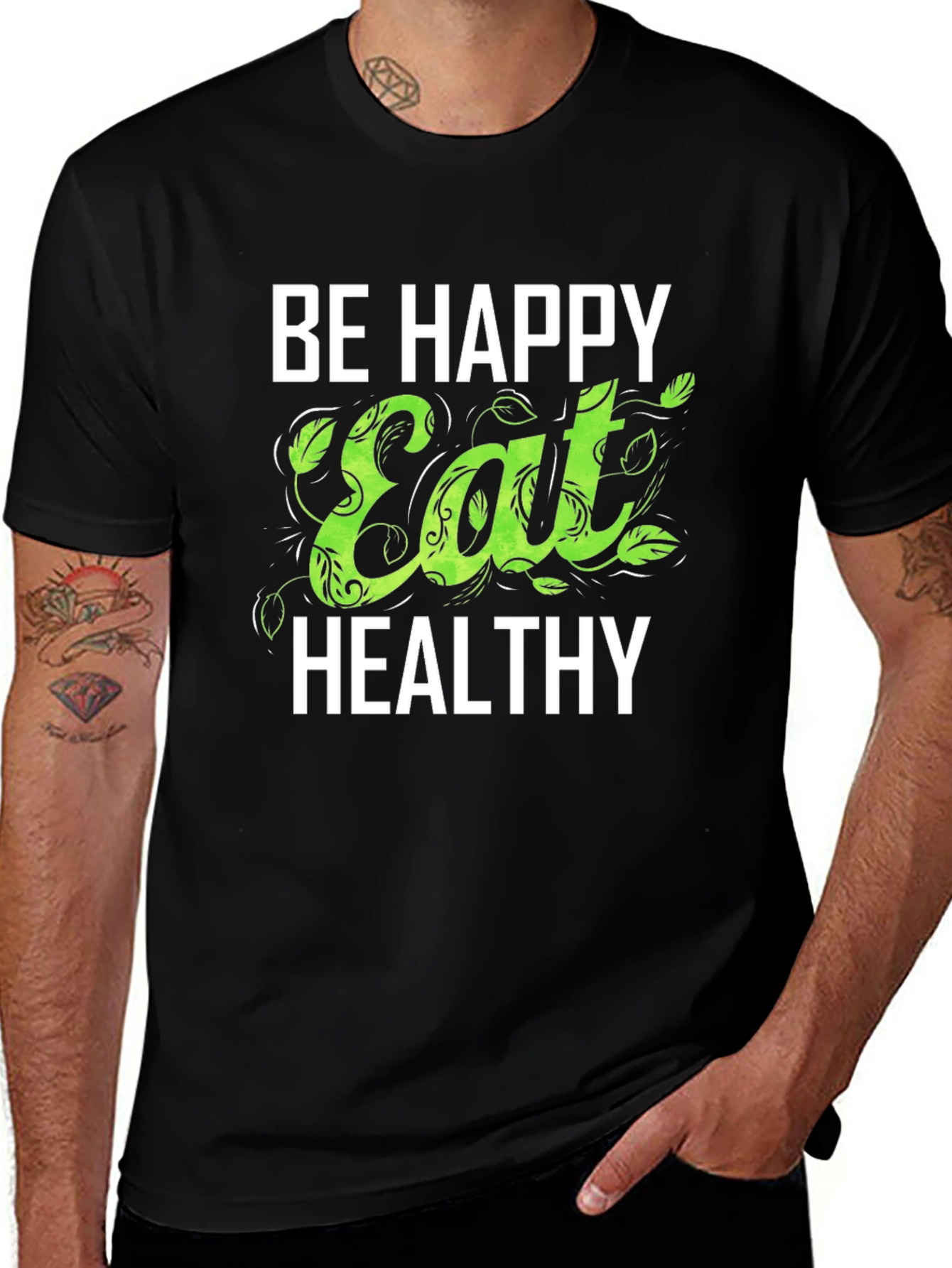 Variant 29 of Be Happy Eat Healthy Graphic Tee - Black T-Shirt