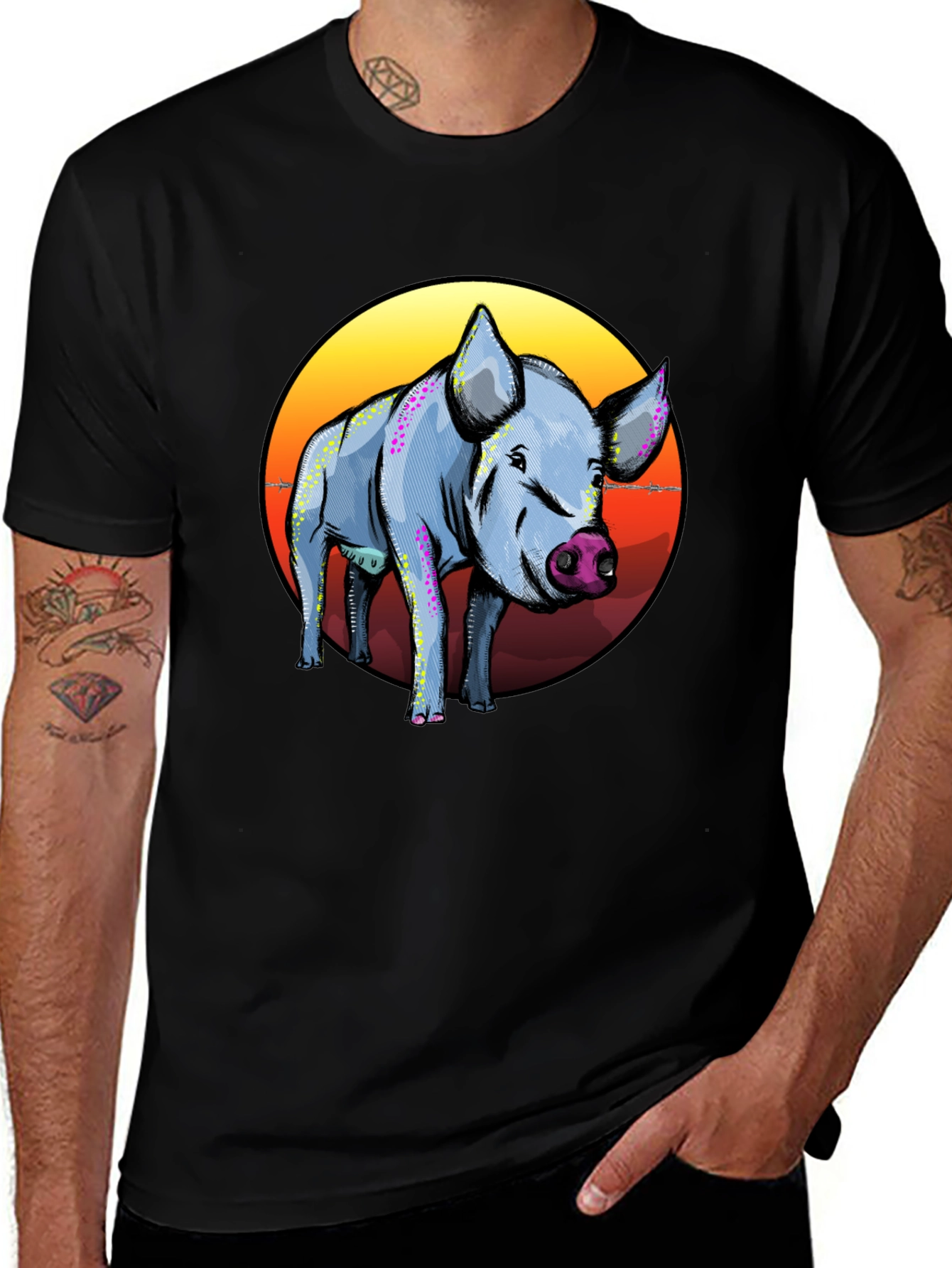 Variant 6 of Pig Graphic Tee - Sunset Background