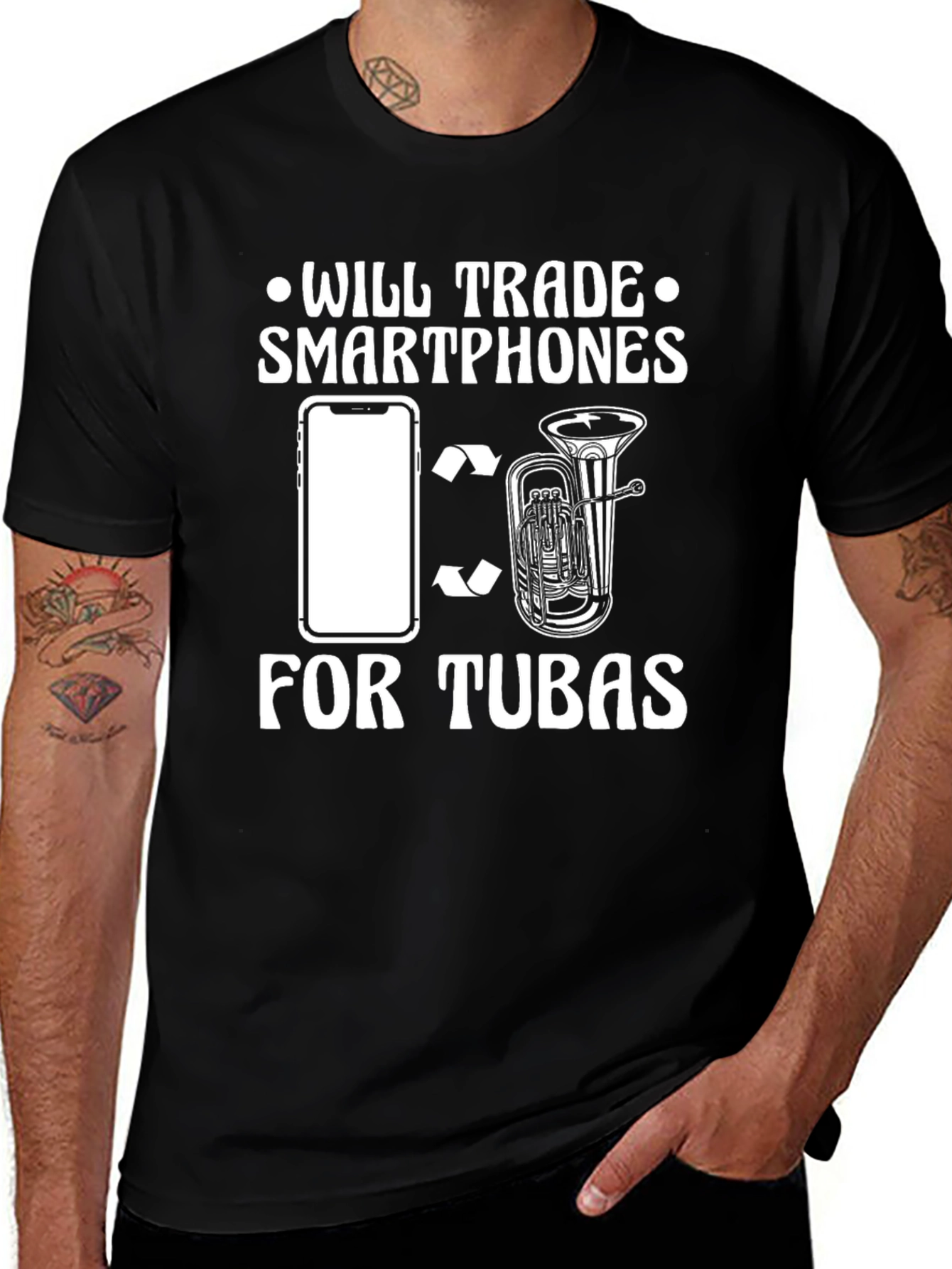 Variant 21 of Will Trade Smartphones for Tubas Black T-Shirt