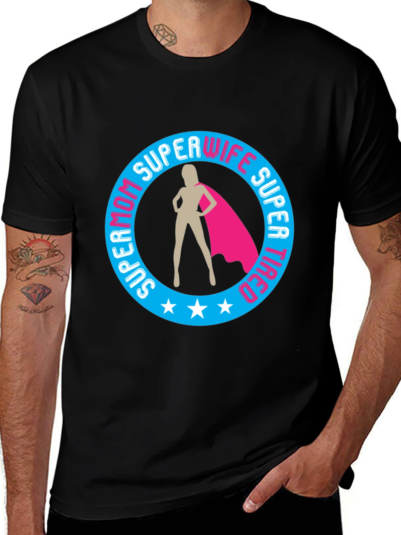 Black Super Mom Wife Tired Graphic T-Shirt main image