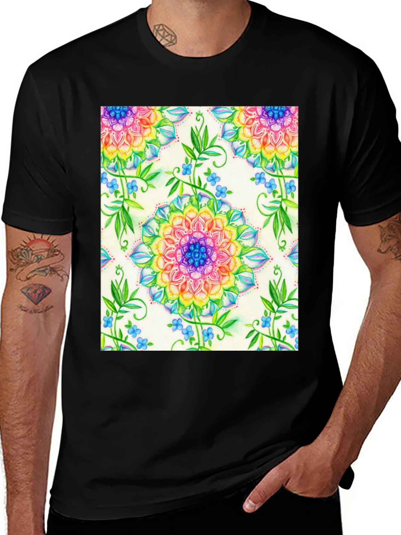Variant 5 of Floral Mandala Graphic Tee - Colorful Design