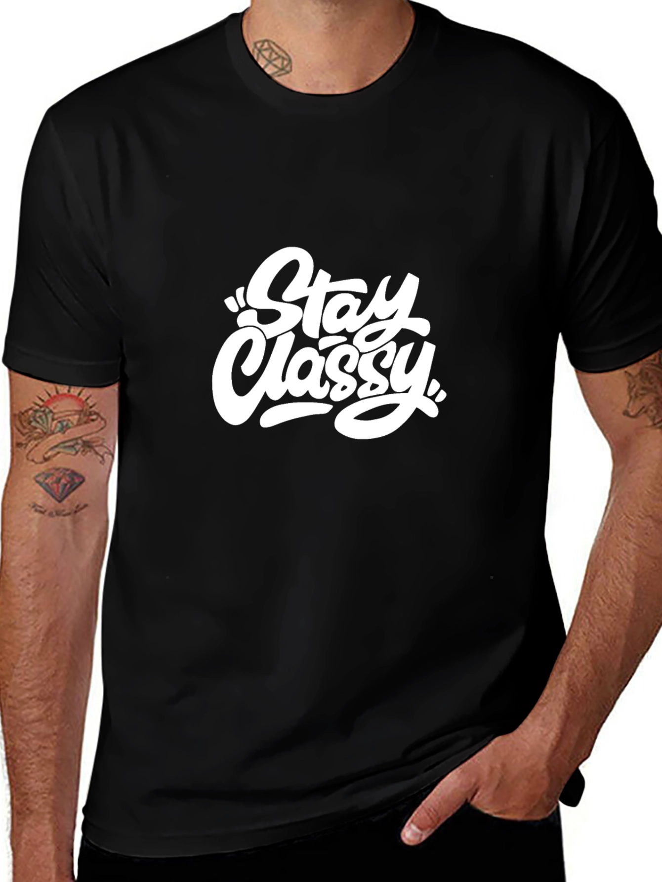 Variant 7 of Stay Classy Black Graphic Tee - Men's Casual Shirt