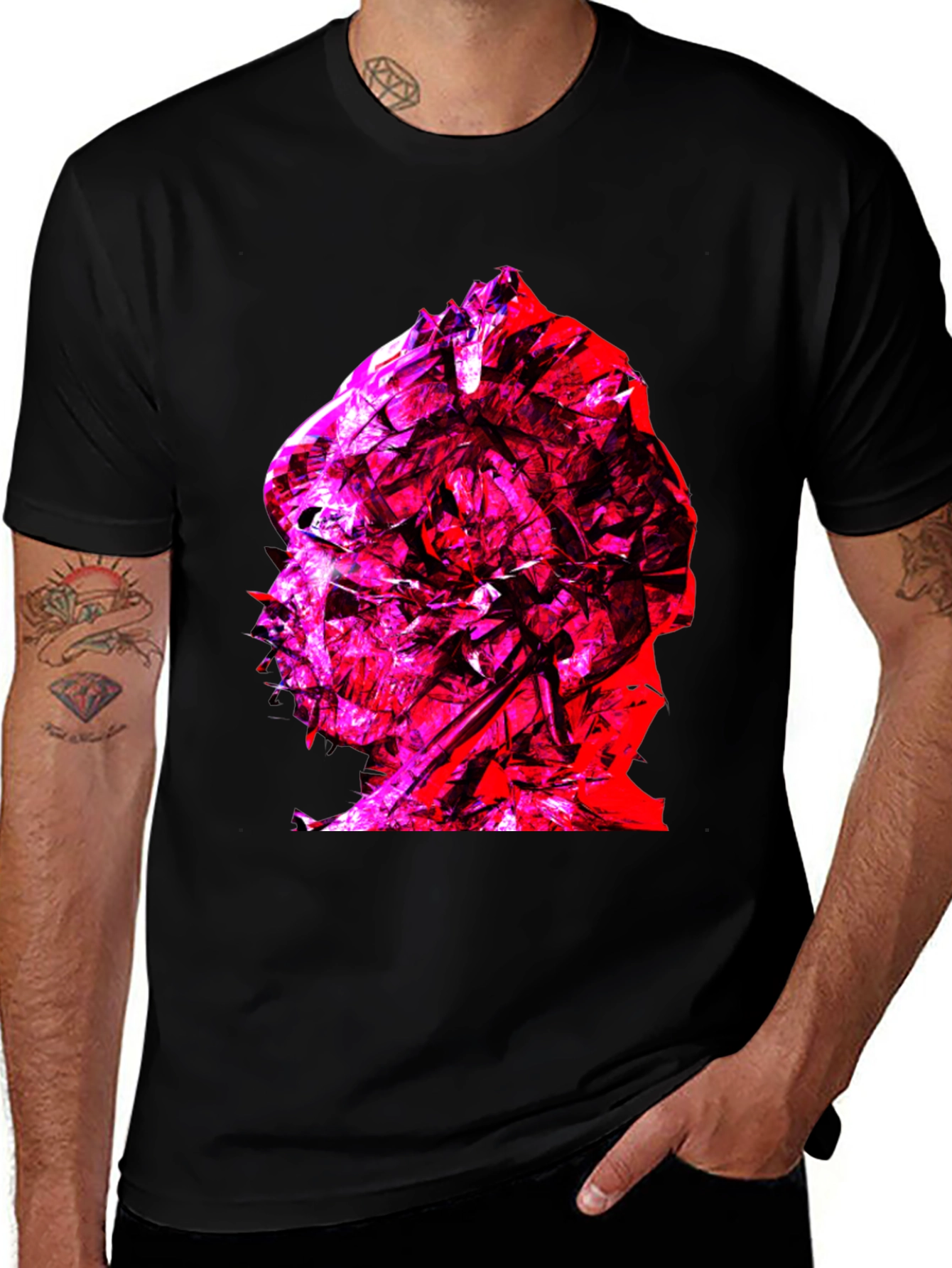 Variant 26 of Abstract Red & Pink Face Graphic Black T-Shirt