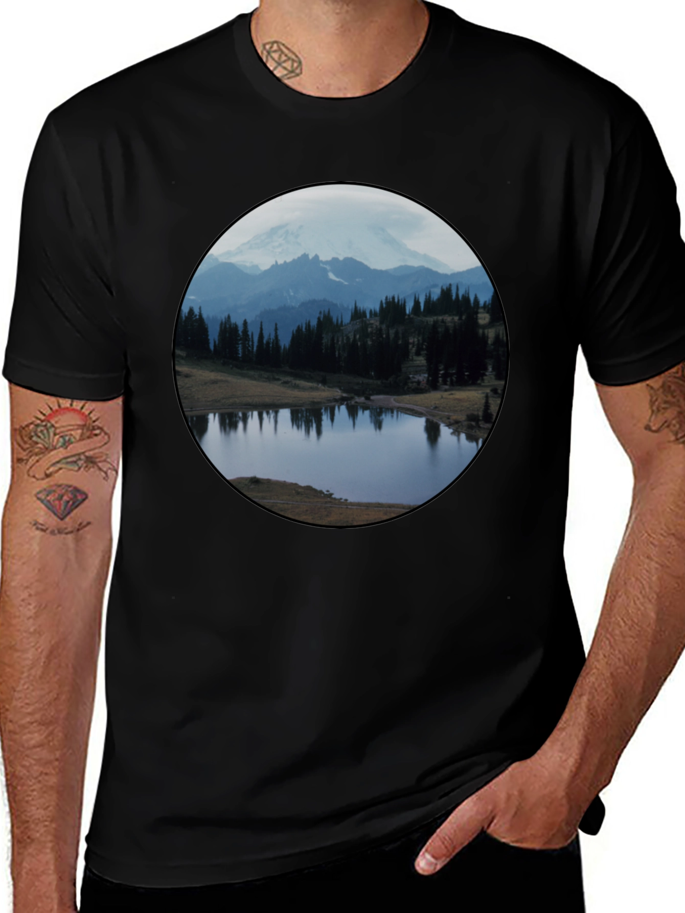 Variant 24 of Scenic Mountain Lake Black T-Shirt
