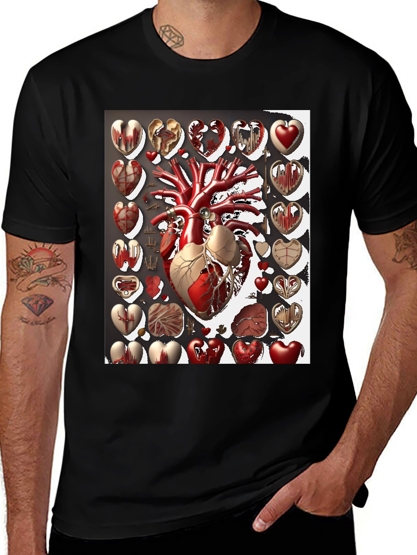Variant 6 of Anatomical Heart Print Black T-Shirt