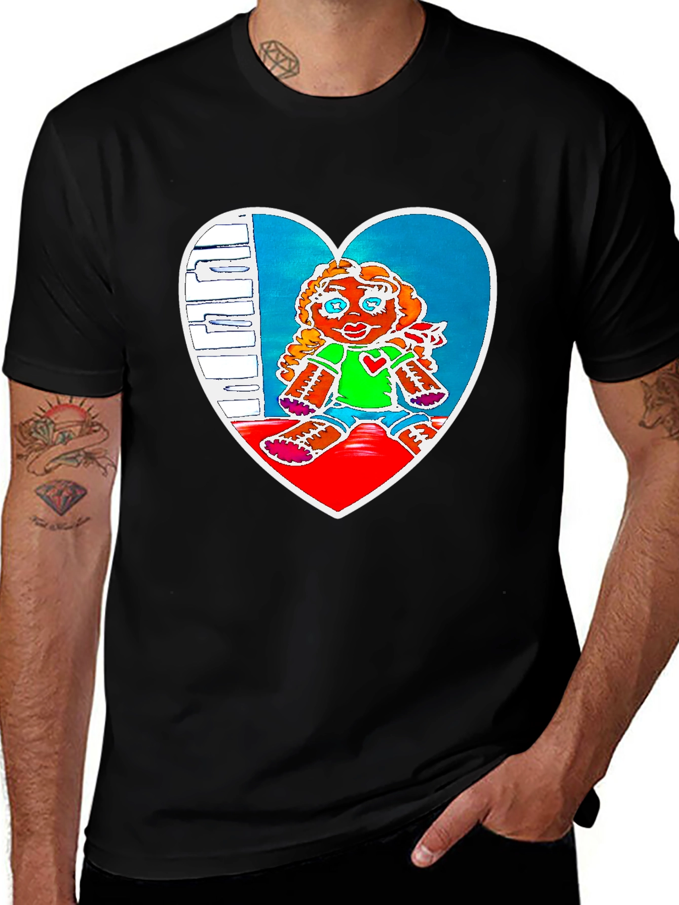 Variant 8 of Heart Doll Graphic Tee - Black