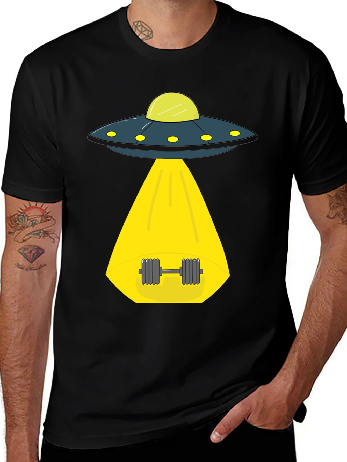 Variant 2 of UFO Abduction Dumbbell Black T-Shirt