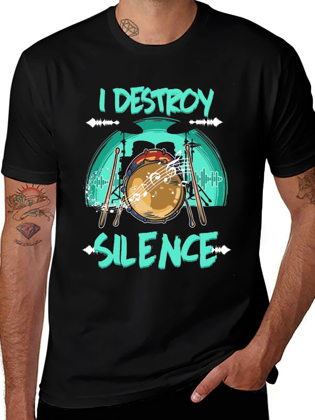 Variant 16 of I Destroy Silence Drummer T-Shirt