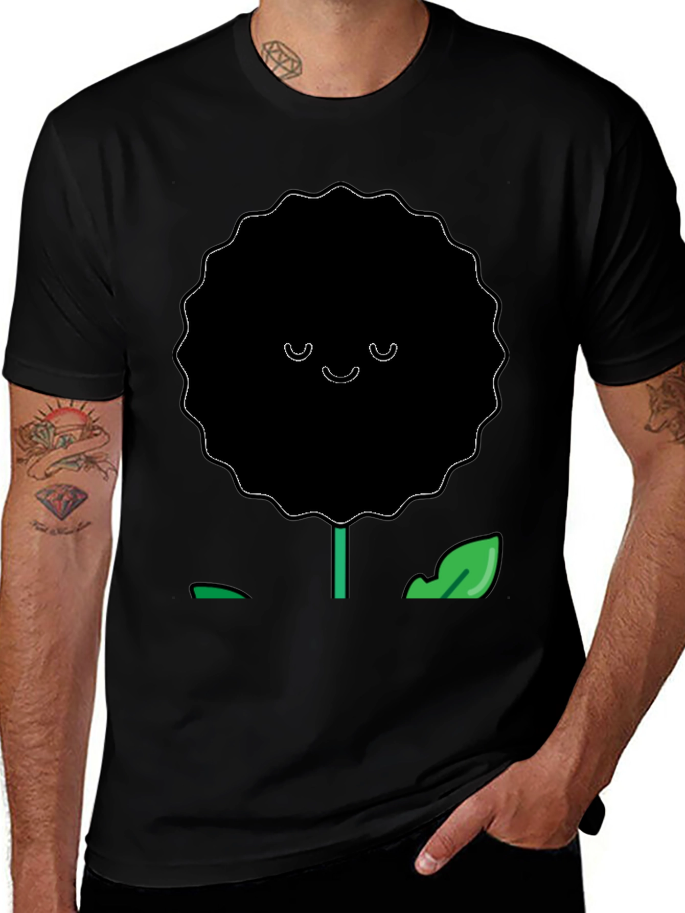Variant 21 of Smiling Flower Graphic T-Shirt - Casual Black Tee