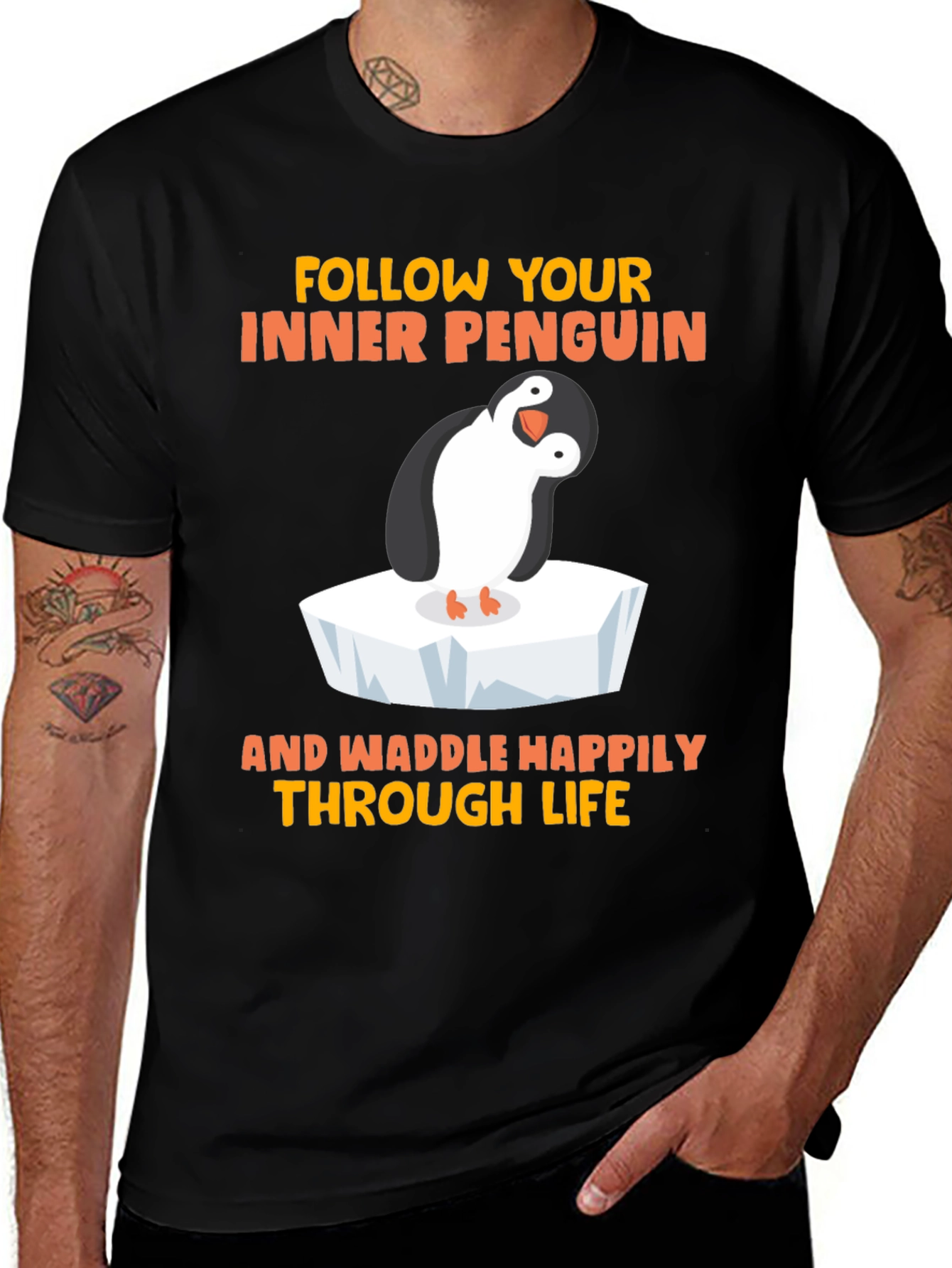 Black Penguin Graphic T-Shirt - Waddle Happily main image