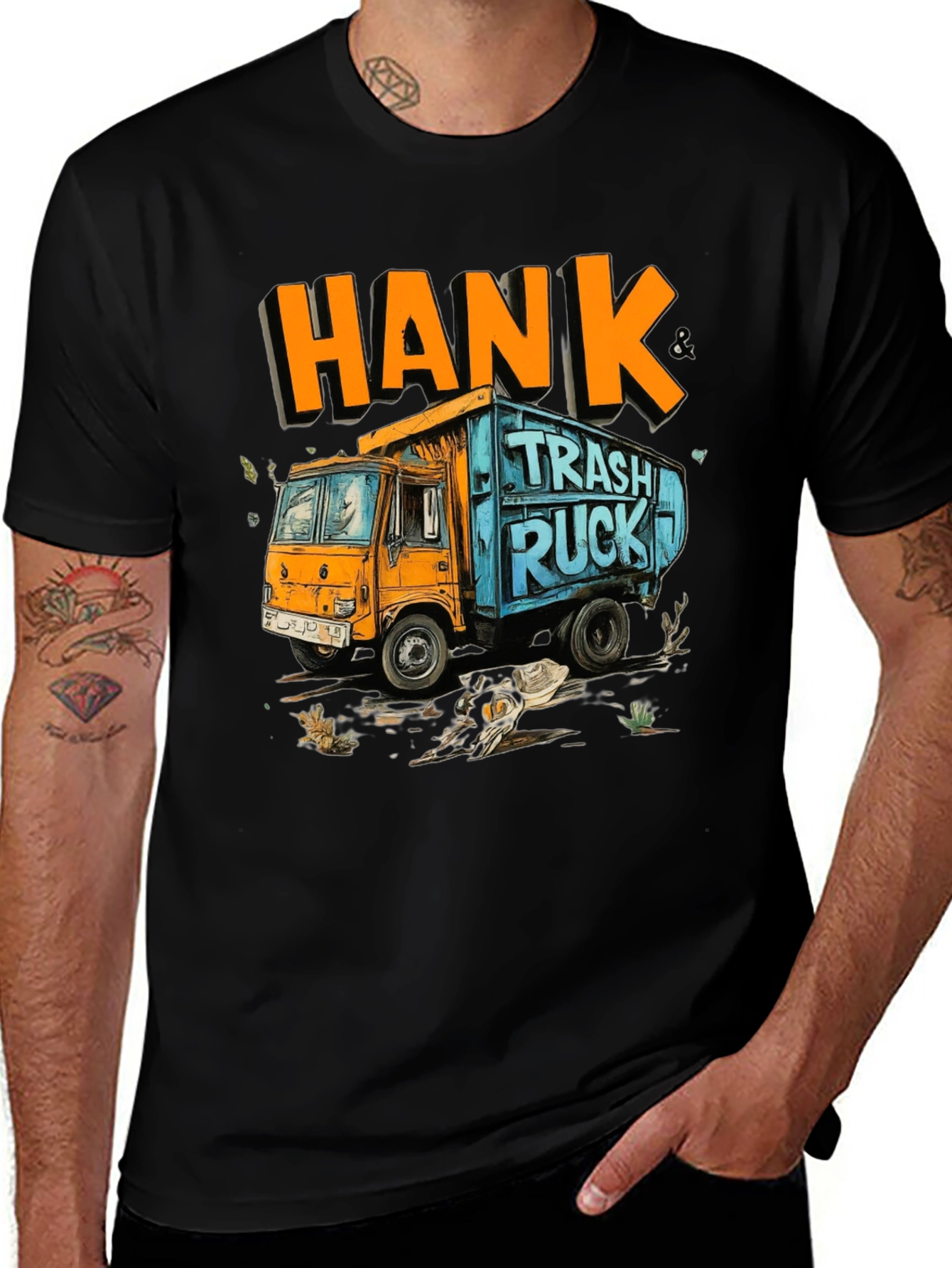 Variant 17 of Hank Trash Truck Graphic Tee - Black Cotton T-Shirt