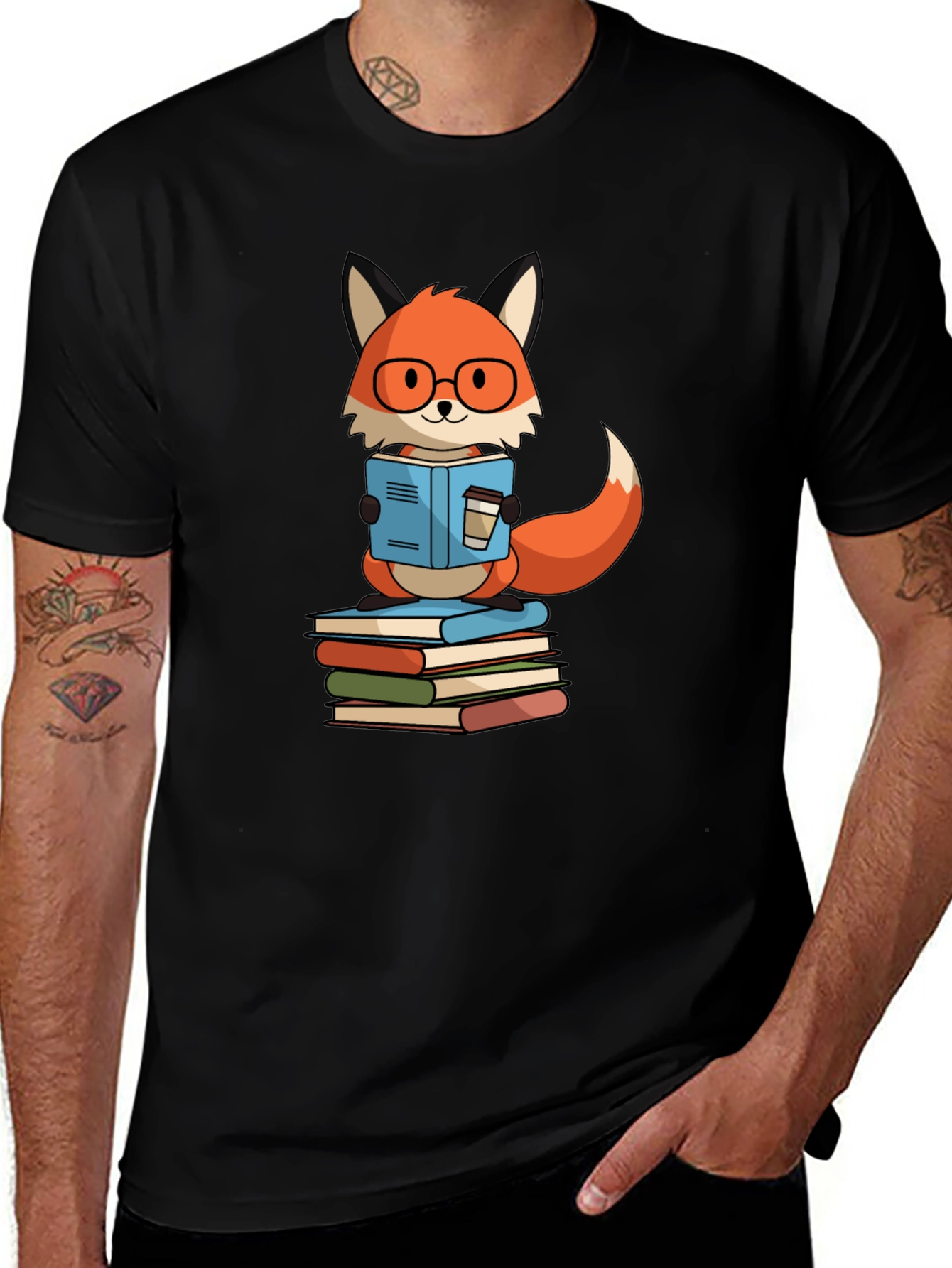 Variant 4 of Fox Reading T-Shirt