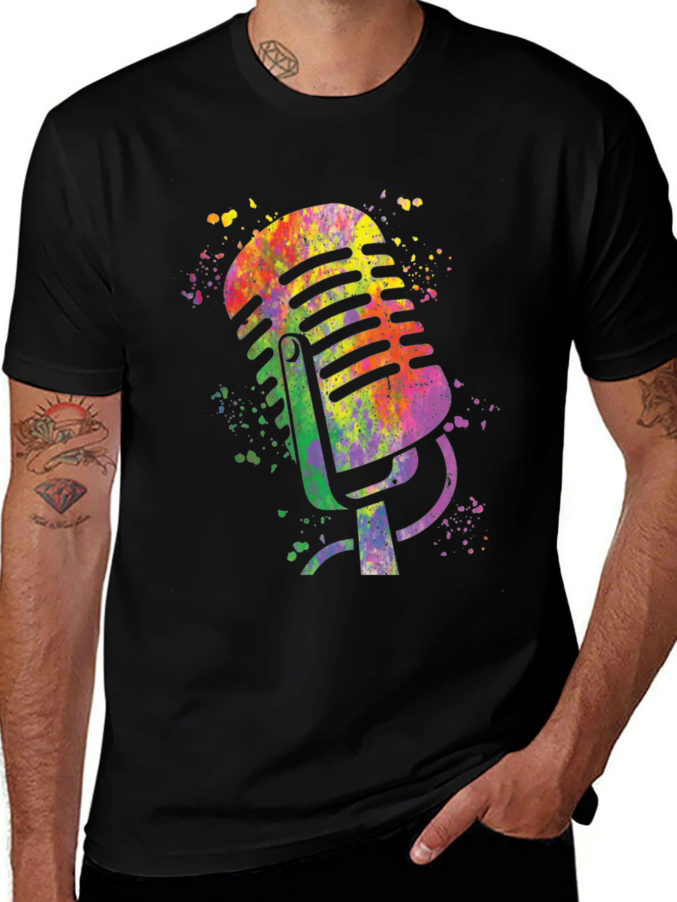 Variant 6 of Colorful Microphone Graphic Tee - Black