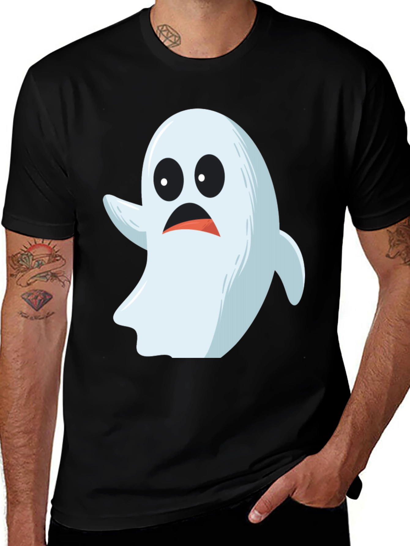 Black Spooky Ghost Graphic Tee - Halloween Costume Shirt main image