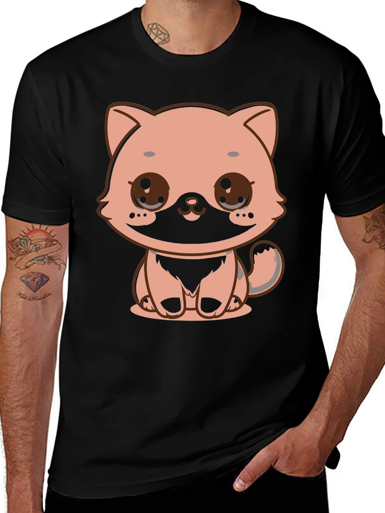 Variant 10 of Cute Cartoon Kitten Graphic Tee - Black