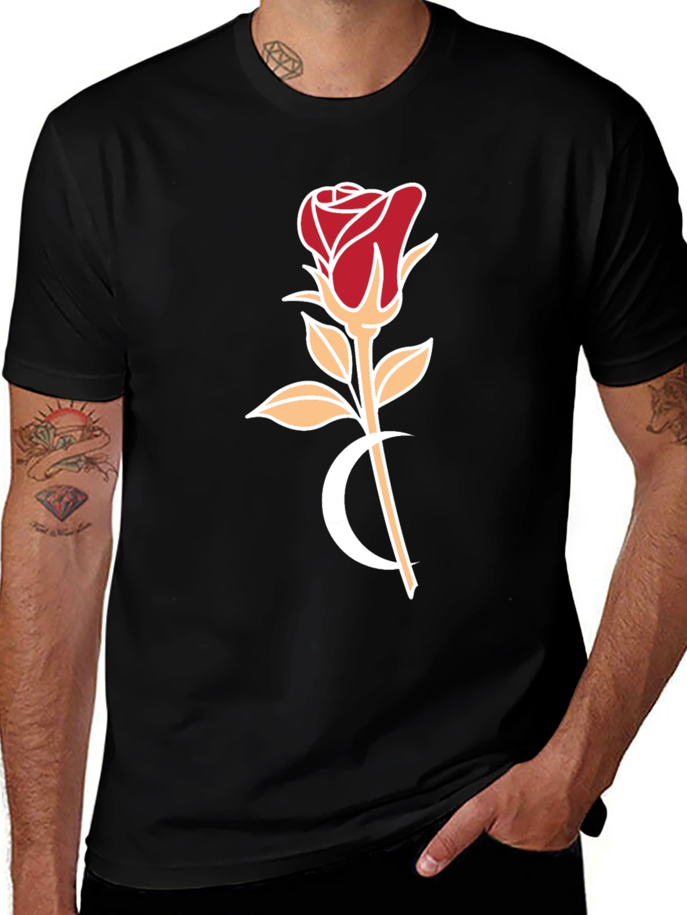 Variant 14 of Rose Graphic Black T-Shirt