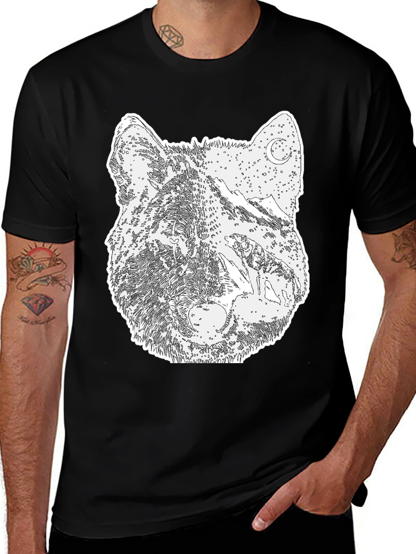 Variant 15 of Wolf Graphic Print Tee - Black Cotton Blend