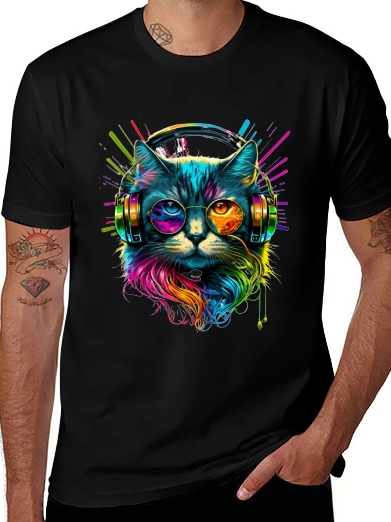Variant 25 of Neon Cat DJ T-Shirt - Unique Graphic Tee