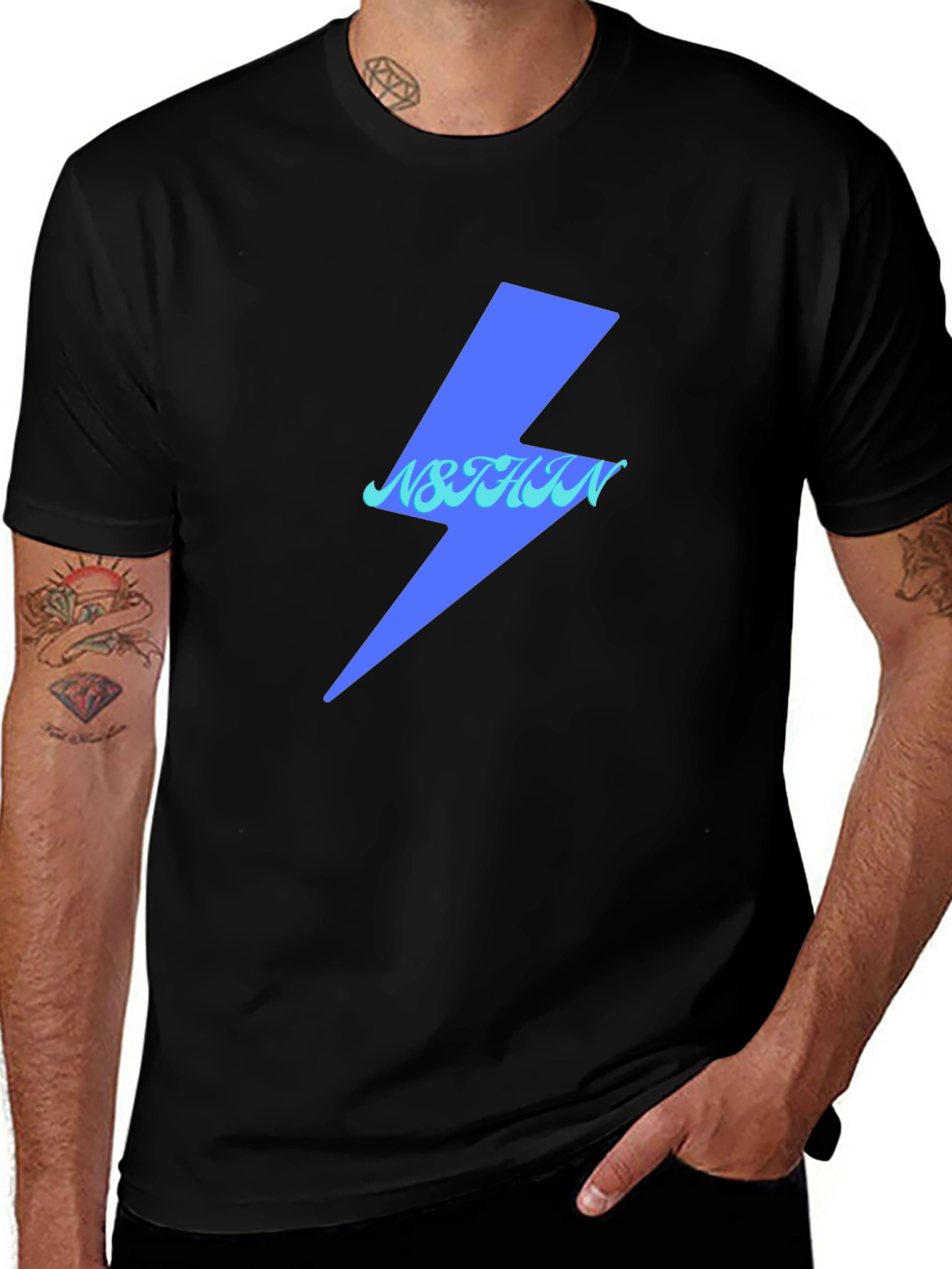 Variant 6 of Lightning Bolt Graphic Tee - Black Cotton Casual Top
