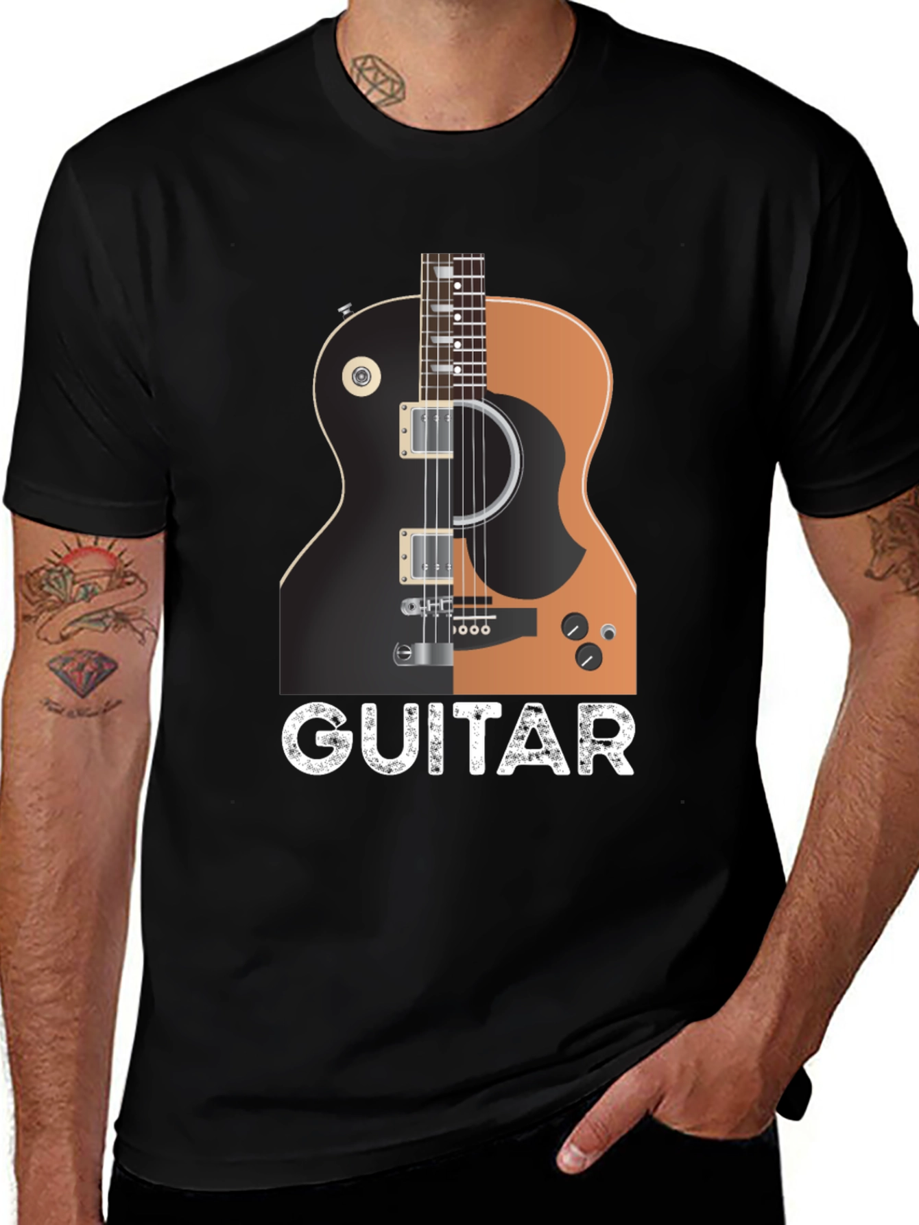 Variant 4 of Guitar Graphic Print Black T-Shirt