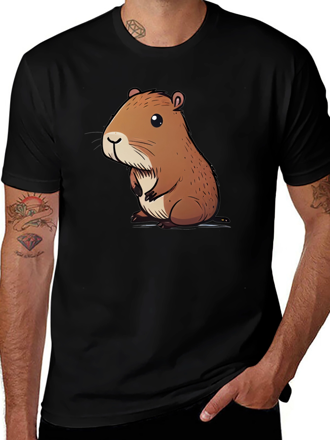 Variant 14 of Cute Capybara Graphic Tee - Soft Black Cotton