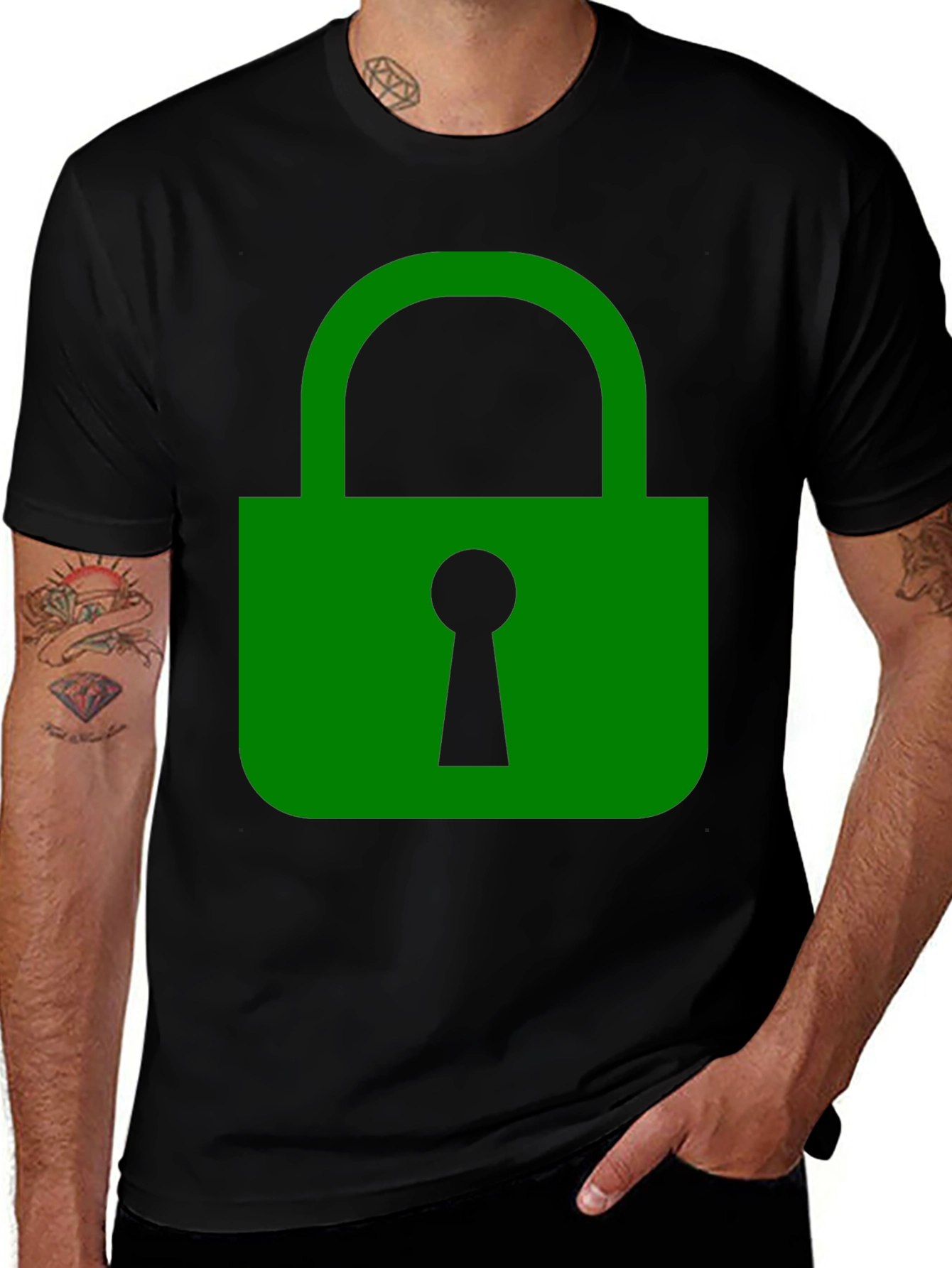 Variant 6 of Green Lock Graphic Black T-Shirt