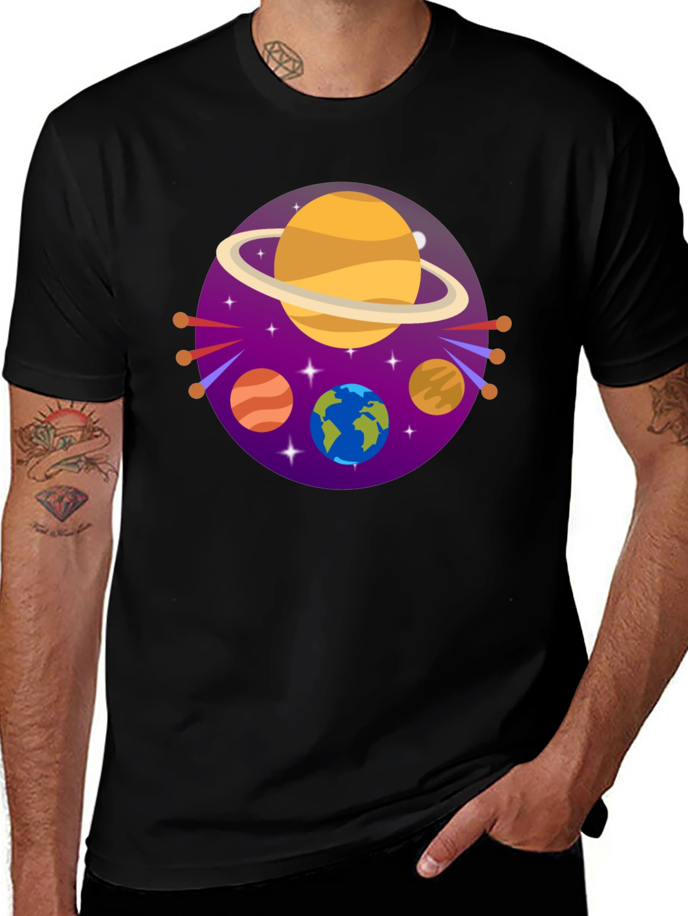 Variant 9 of Cosmic Planets Graphic Tee - Black Cotton Blend
