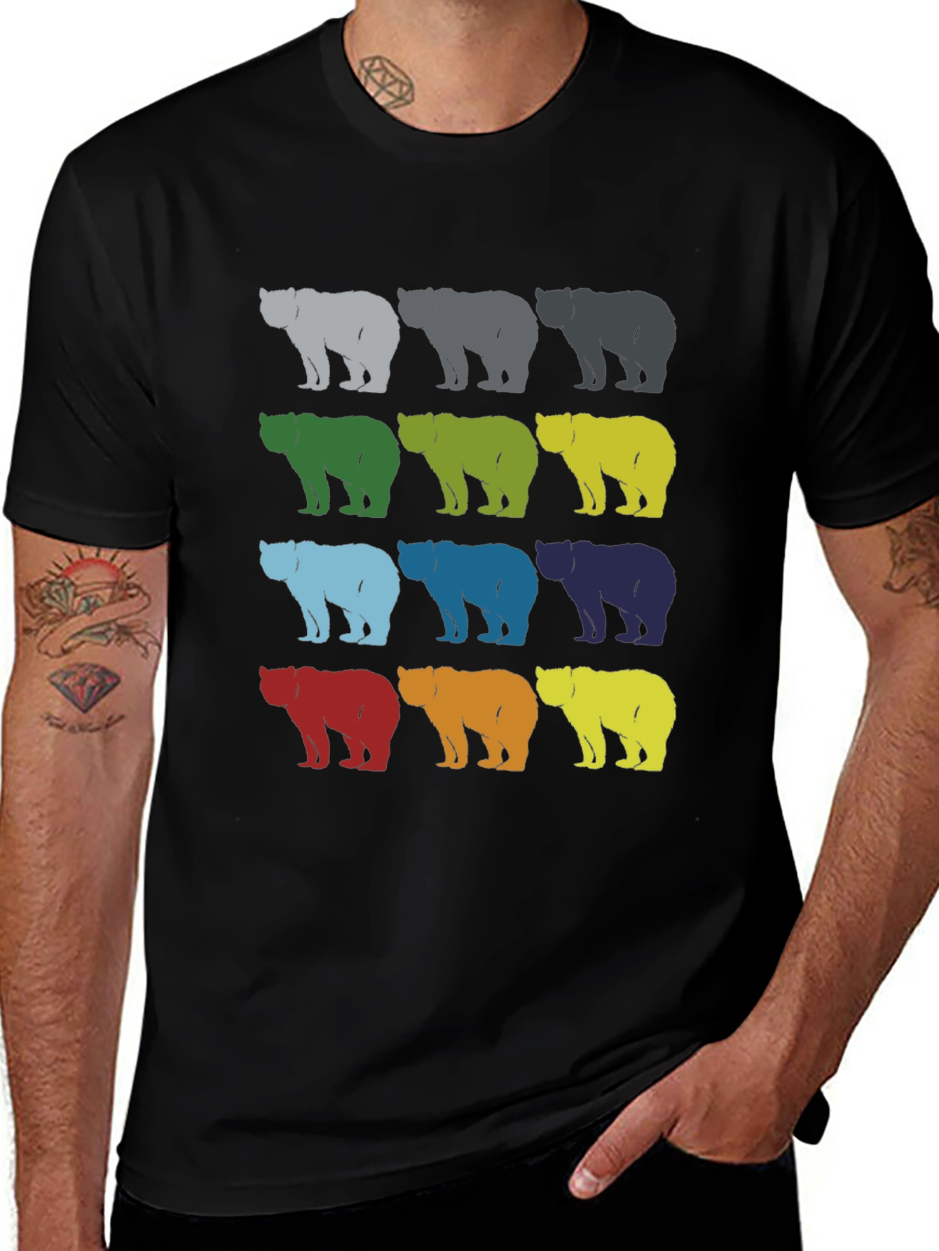 Variant 5 of Colorful Bear Pattern Men's Black T-Shirt