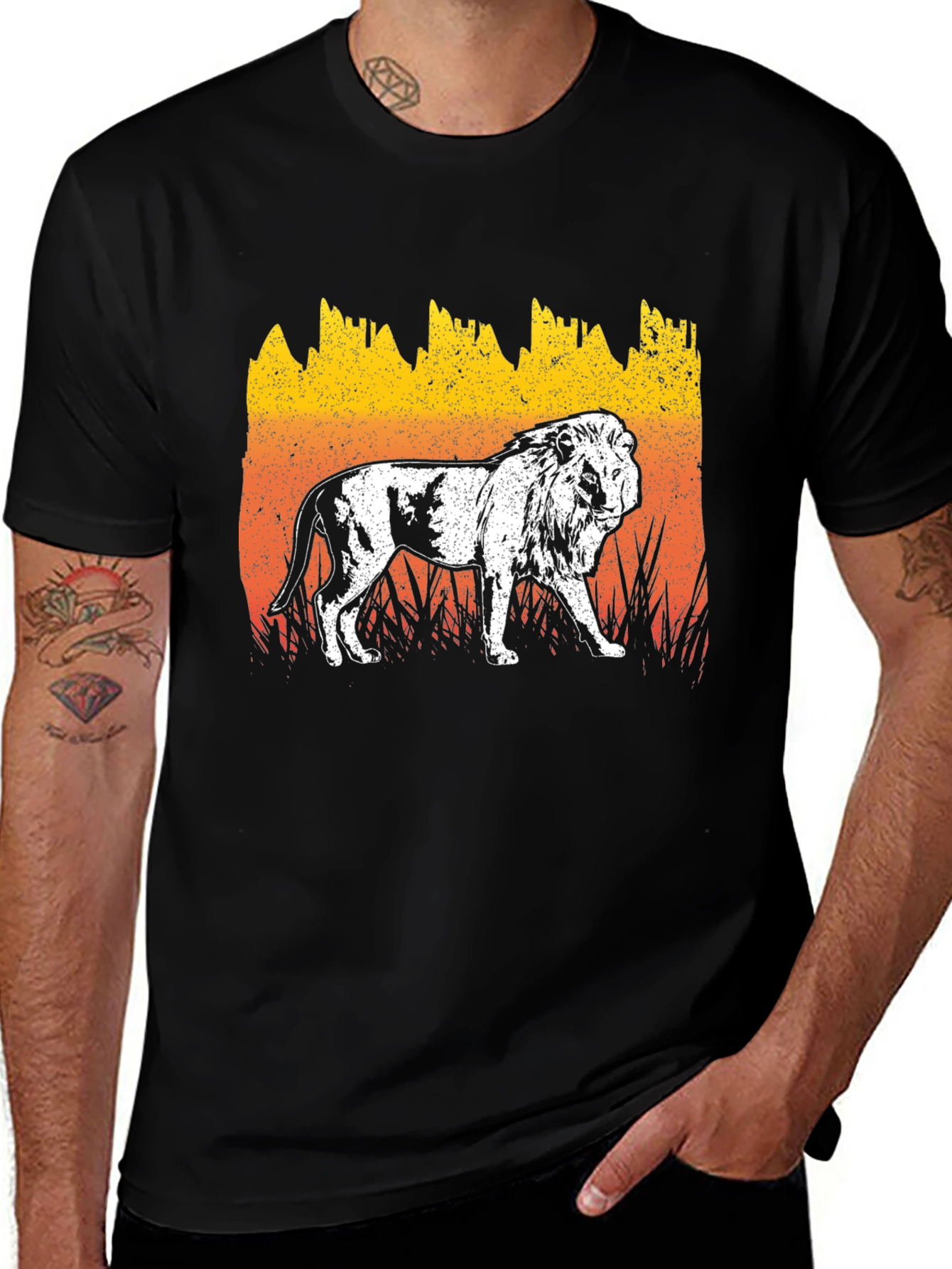 Variant 17 of Lion Graphic Tee - Distressed Sunset Design