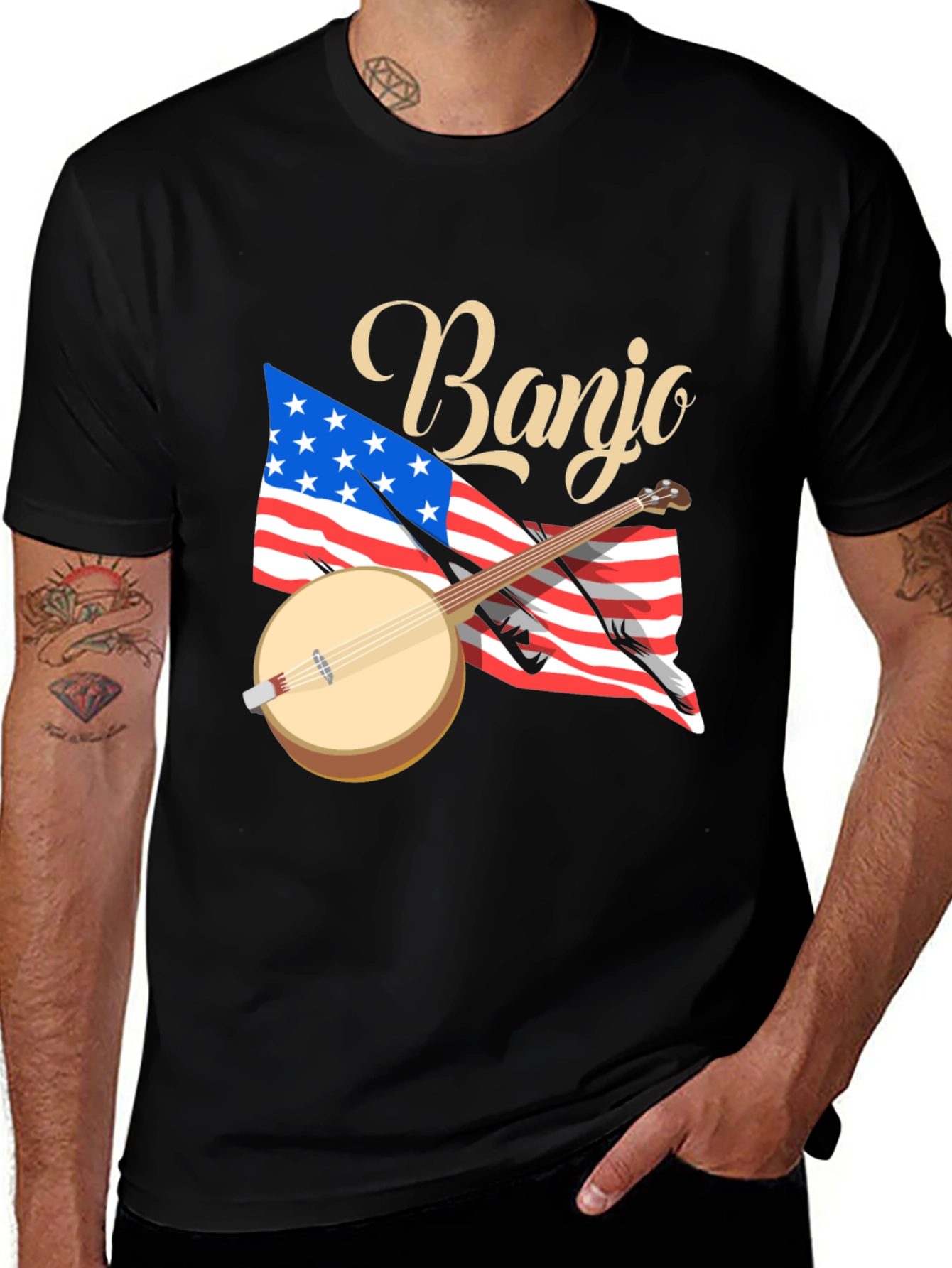 Banjo Tee: American Flag Patriotic Shirt