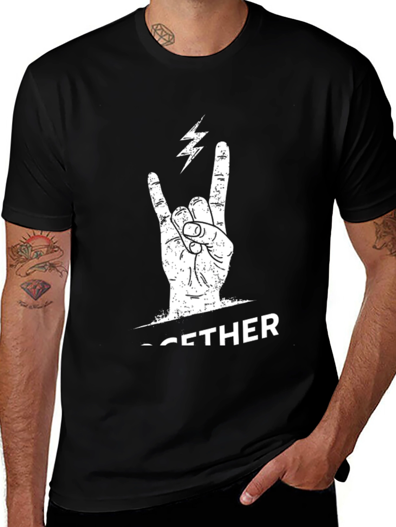 Variant 14 of Rock On Together Graphic Tee - Cool Black T-Shirt