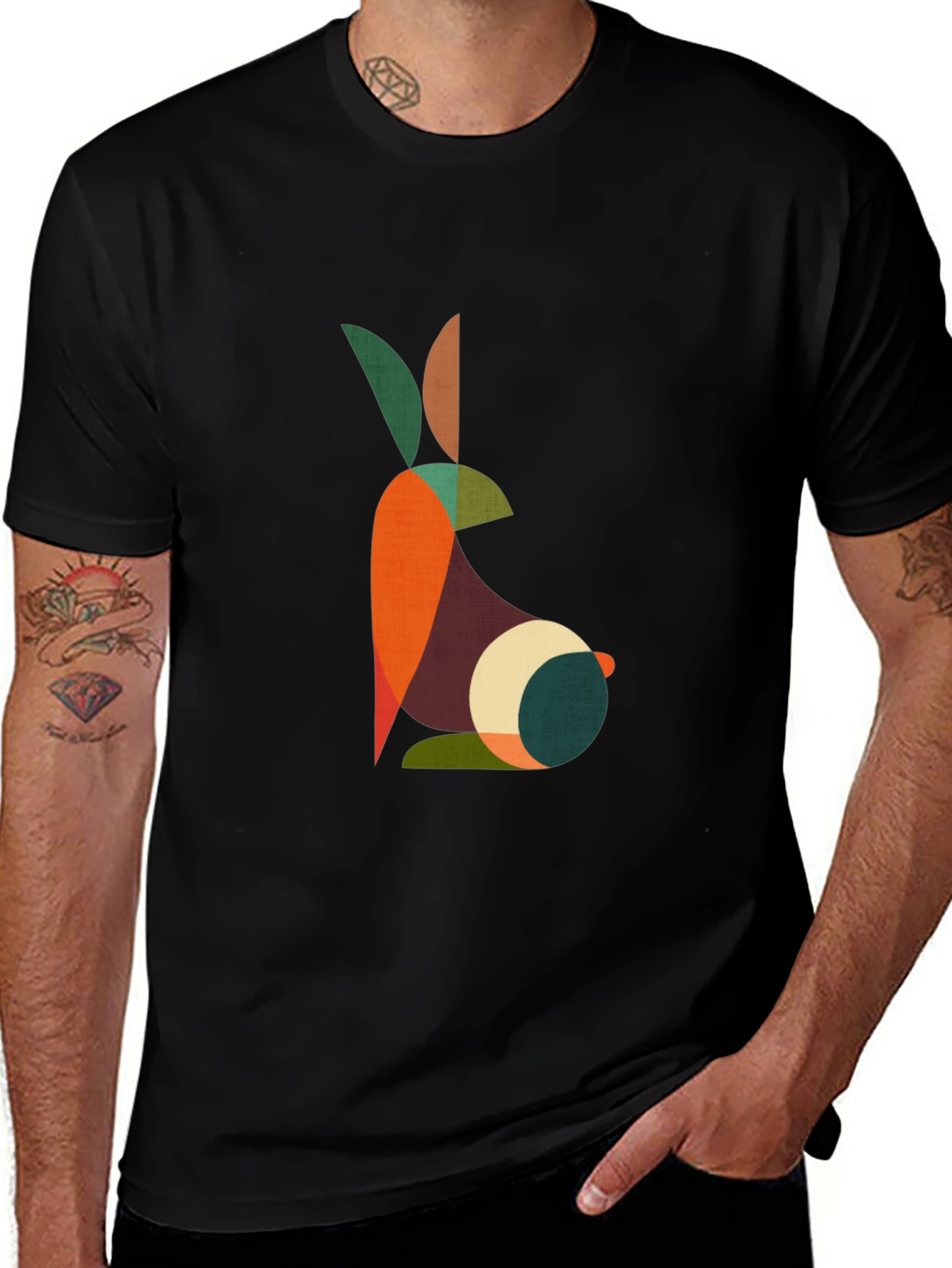 Variant 8 of Geometric Rabbit Graphic Black T-Shirt