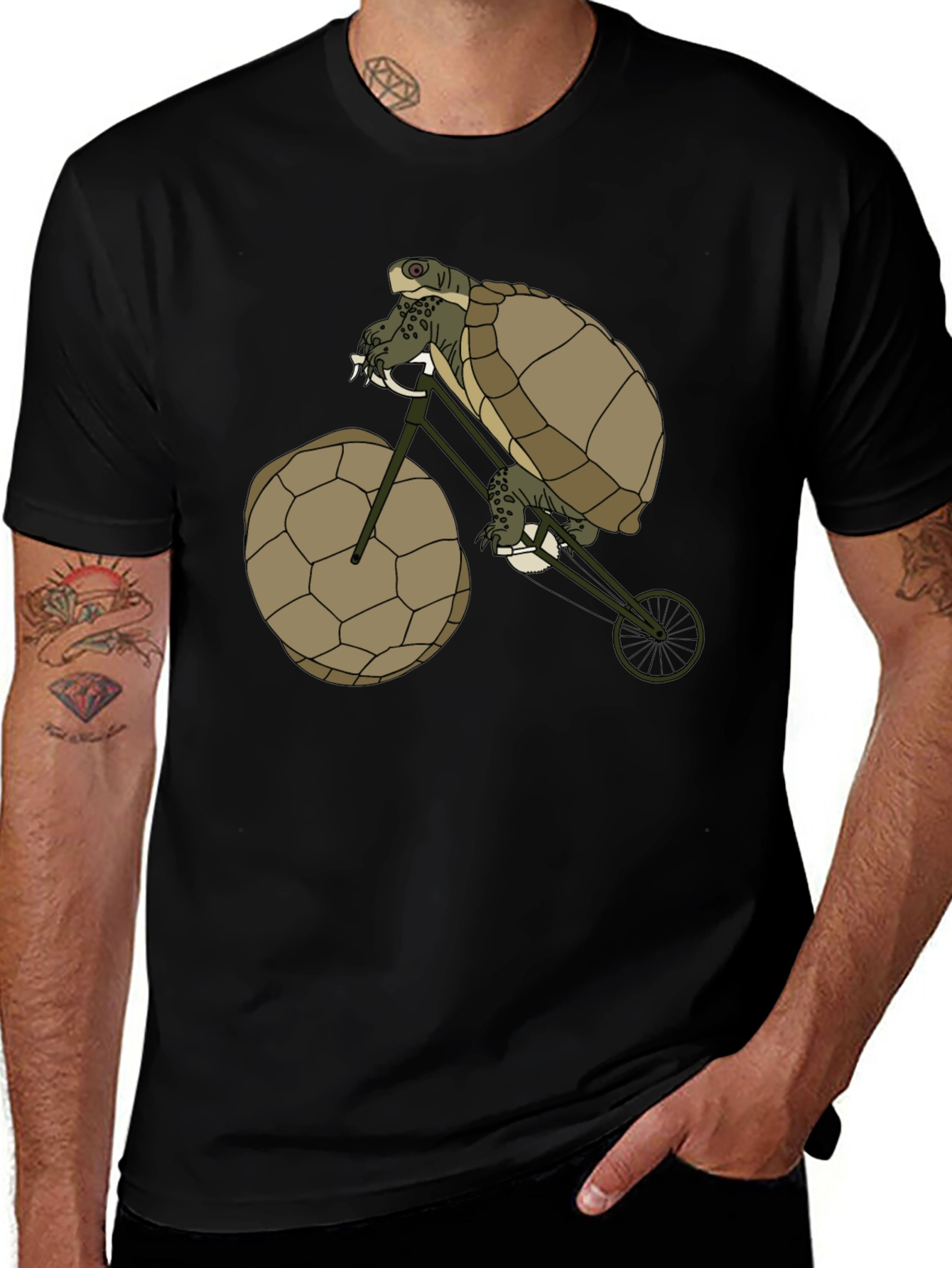 Variant 27 of Turtle Riding Bike Black T-Shirt