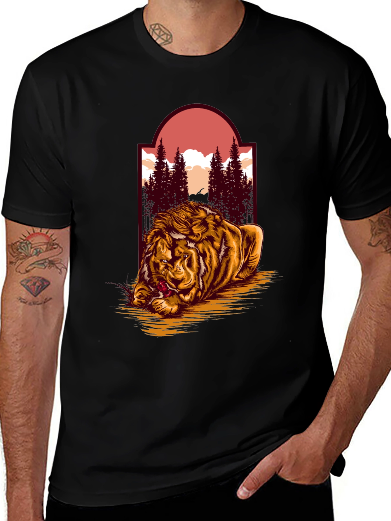 Variant 27 of Lion & Landscape Graphic Tee - Unique Design