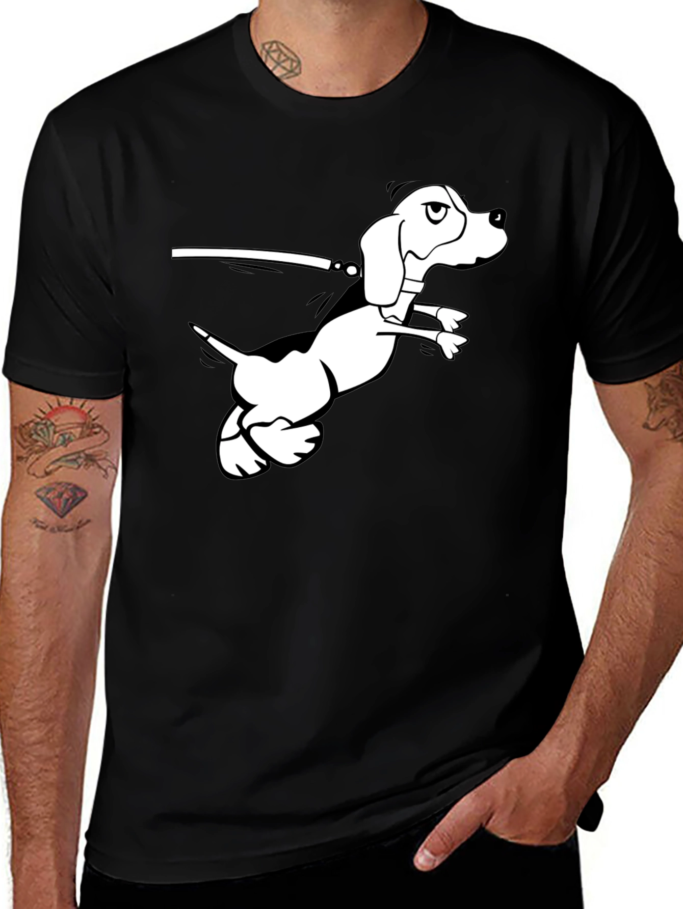 Black T-Shirt with Cartoon Dog Graphic