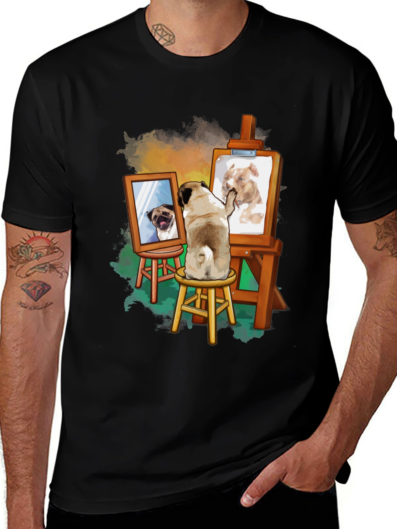 Variant 4 of Pug Painting Pitbull Tee - Unique Artistic Design
