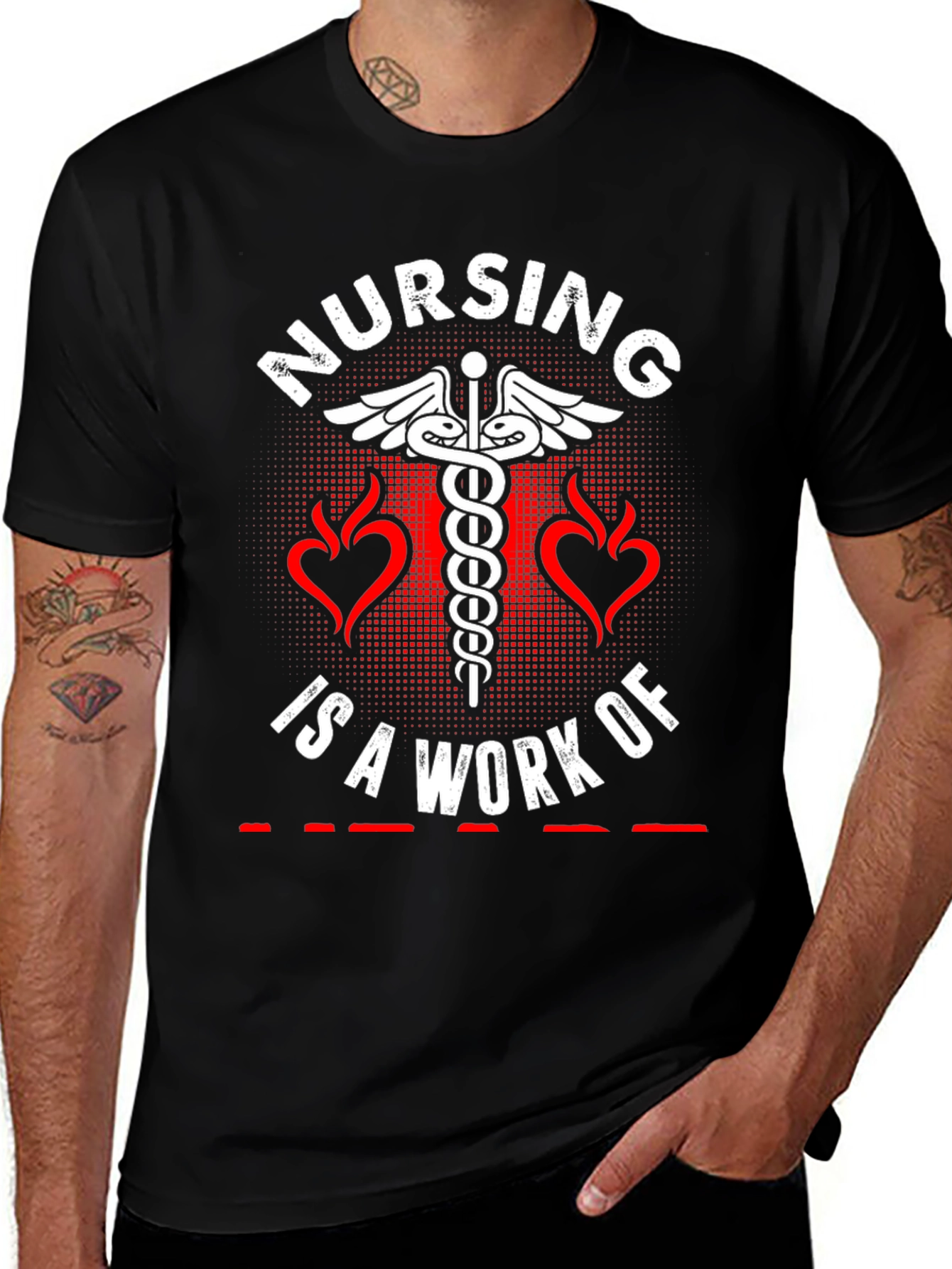 Variant 28 of Nursing is a Work of Heart Black T-Shirt
