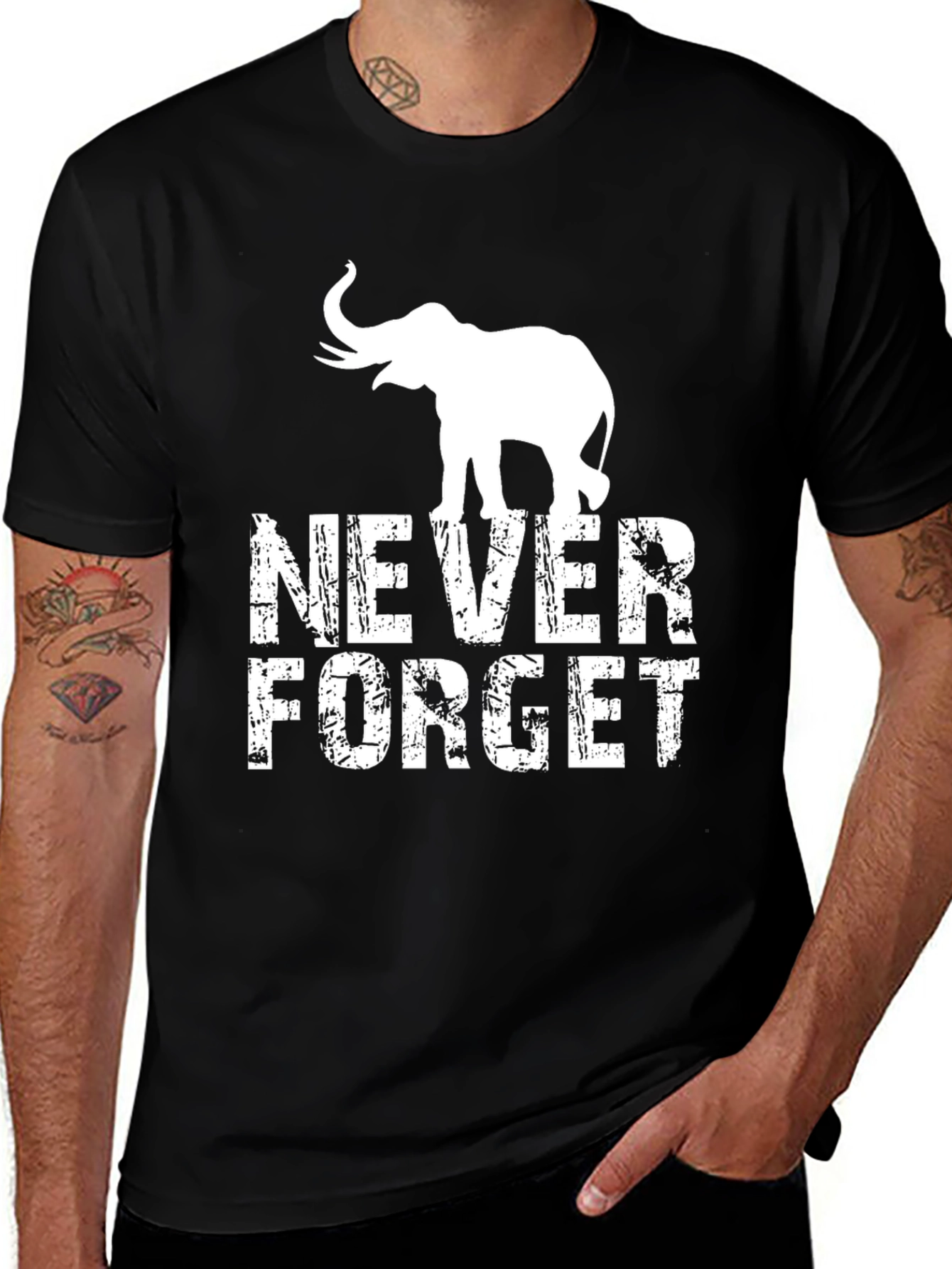 Variant 29 of Never Forget Elephant Graphic Tee - Black T-Shirt