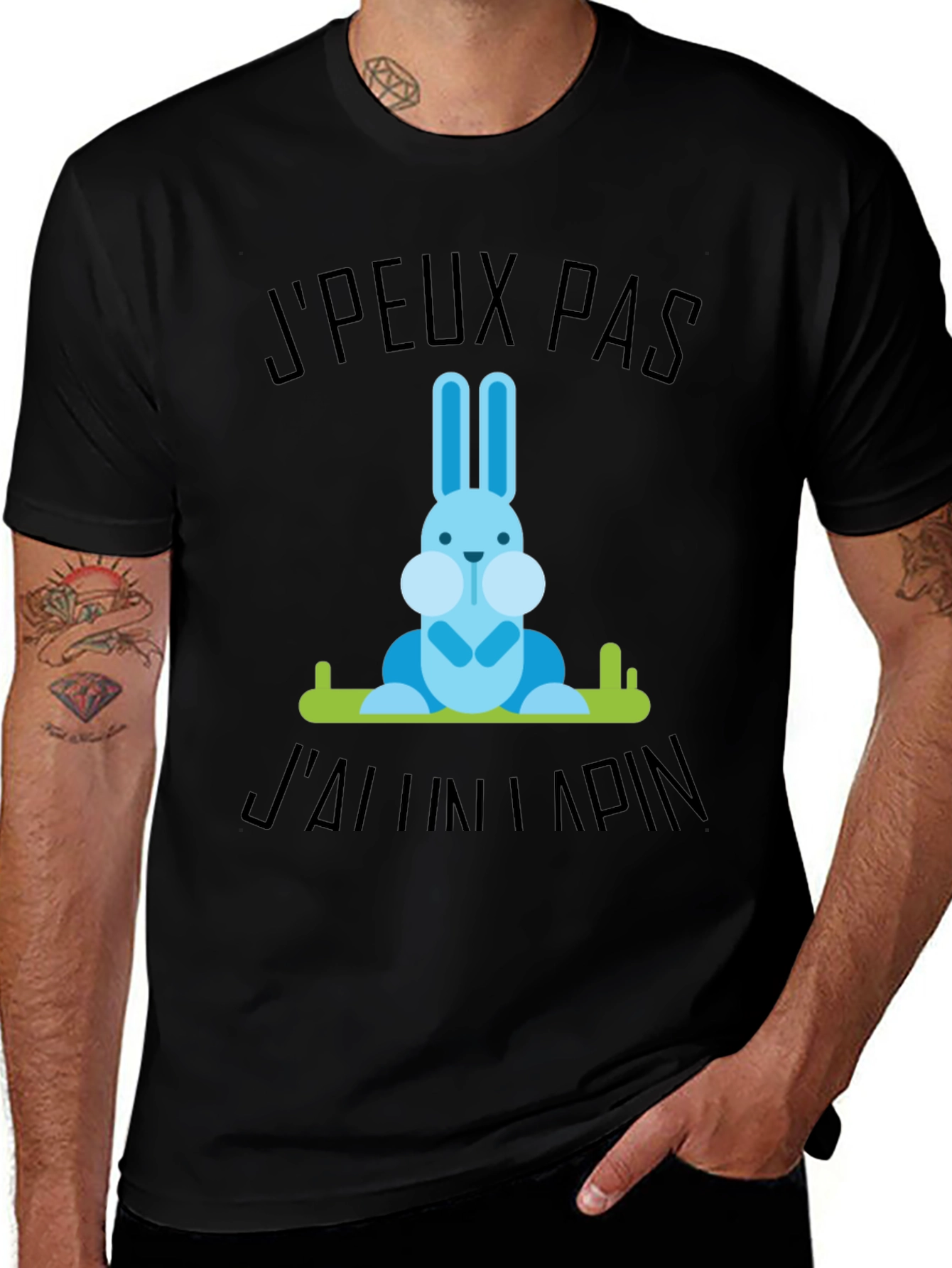 Variant 23 of Funny "J'peux Pas J'ai Un Lapin" Rabbit Graphic T-Shirt