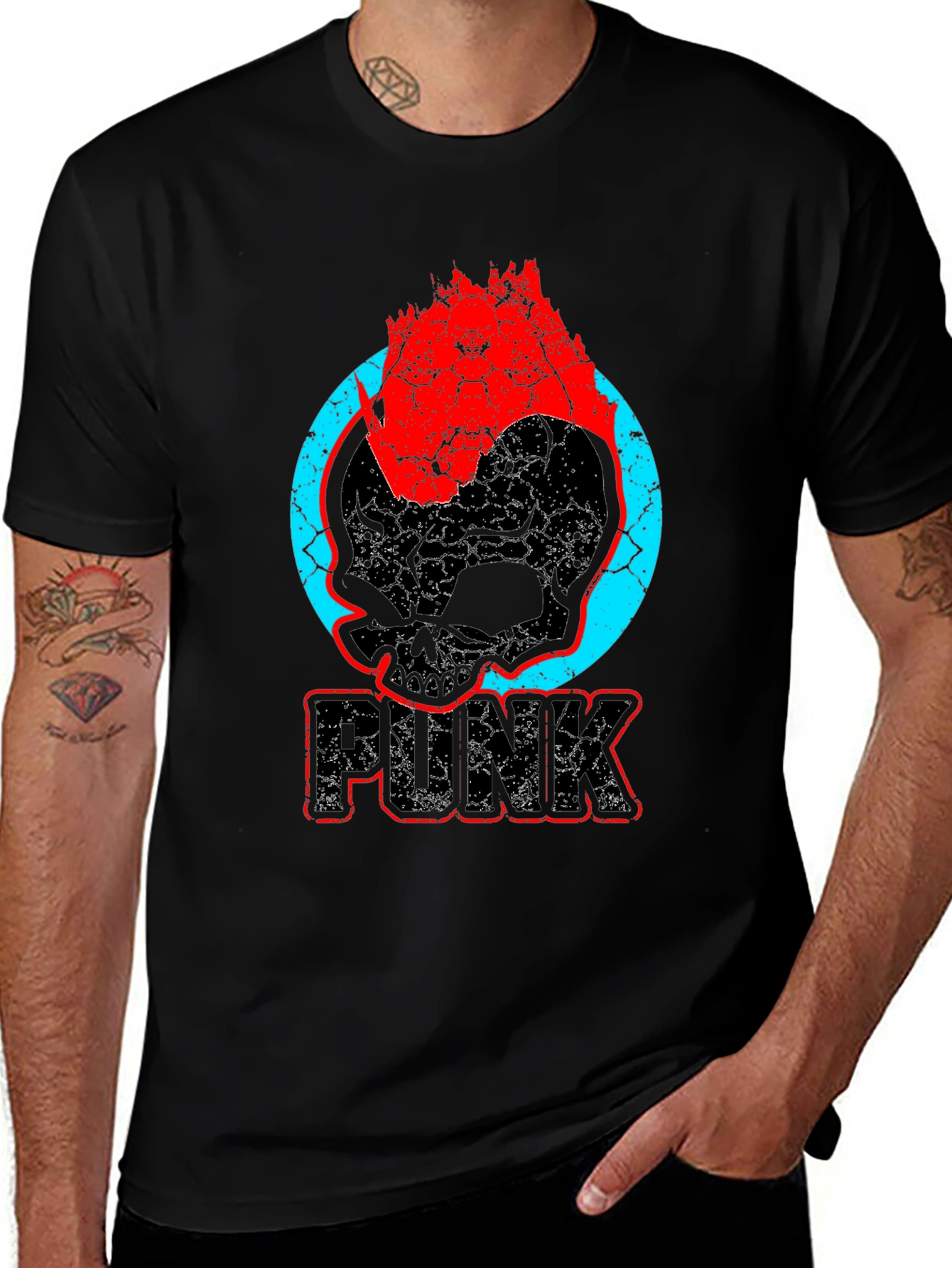 Black Punk Skull Graphic T-Shirt - Bold & Edgy Design main image