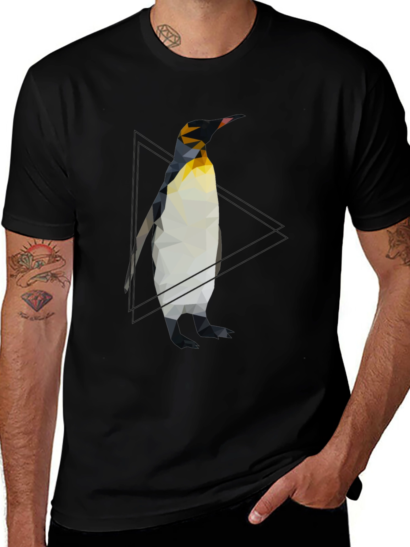 Variant 26 of Geometric Penguin Graphic Tee - Cool Black T-Shirt