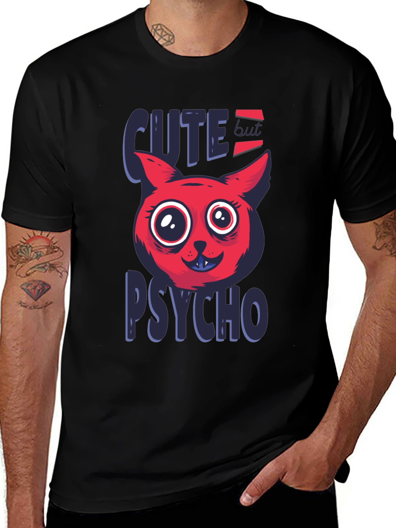 Variant 22 of Cute But Psycho Cat Graphic Tee - Soft Black Cotton Blend