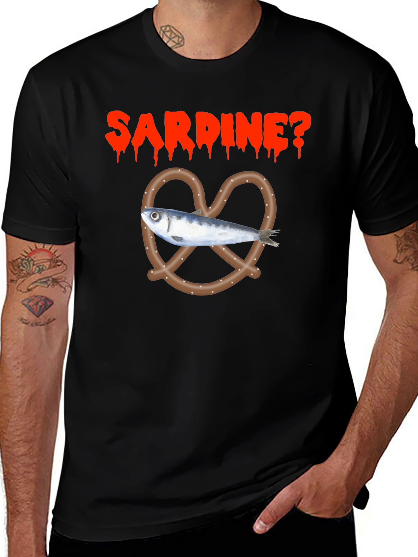 Variant 17 of Sardine Pretzel T-Shirt - Quirky Foodie Tee