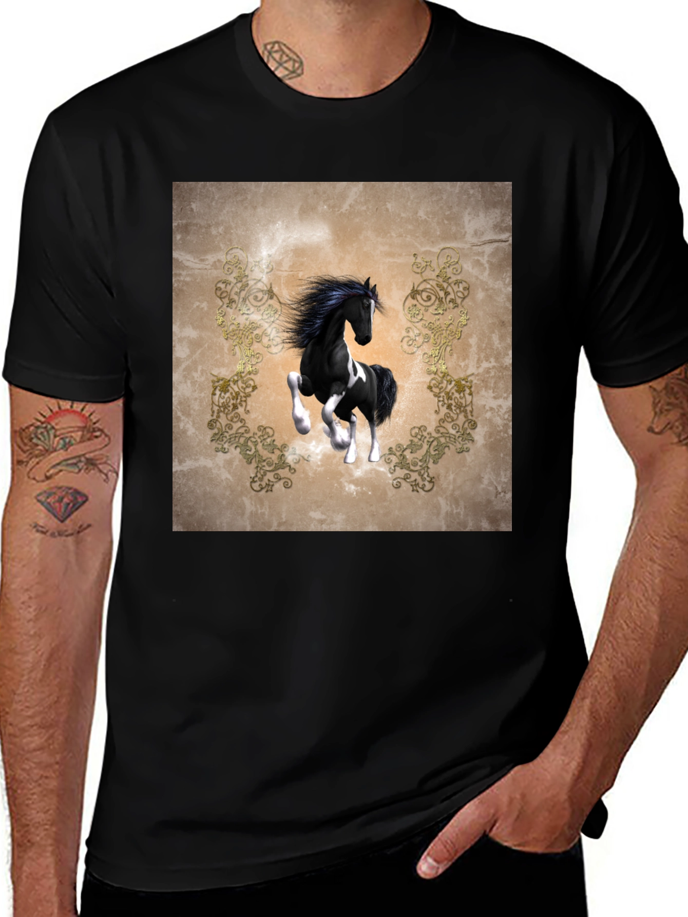 Variant 18 of Black Horse Graphic Print T-Shirt for Men