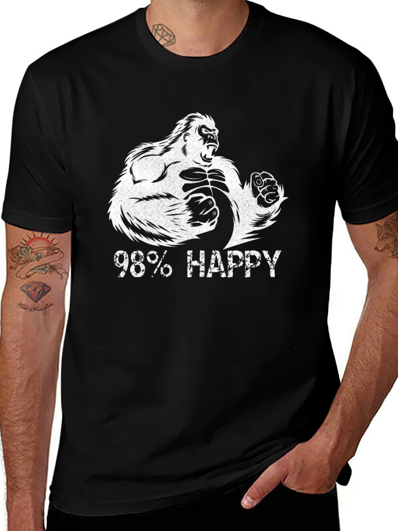 Variant 12 of 98% Happy Gorilla Graphic Tee - Black Cotton T-Shirt