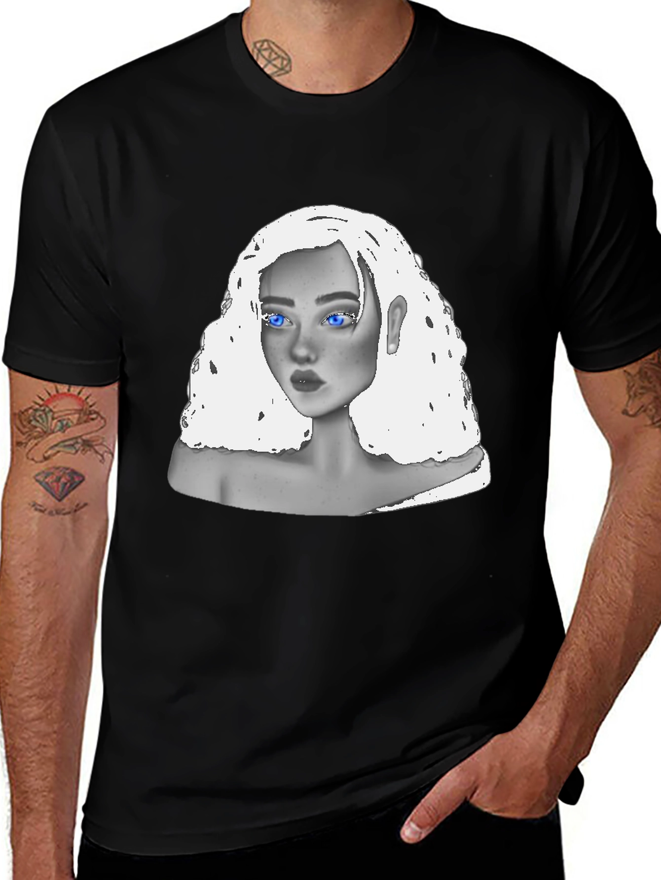 Variant 15 of Black T-Shirt with Unique Portrait Design