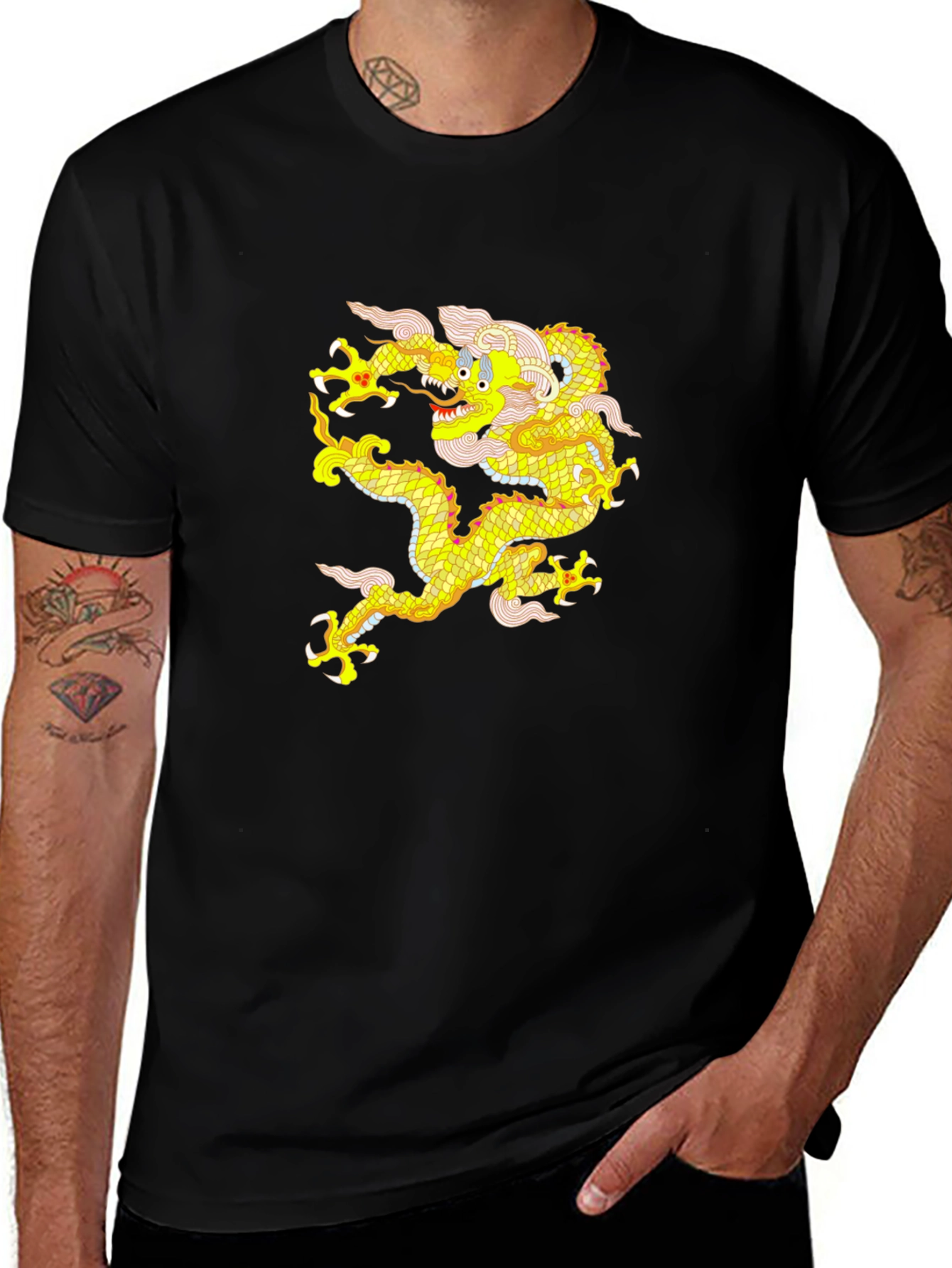 Variant 7 of Golden Dragon Graphic Tee - Men's Black T-Shirt