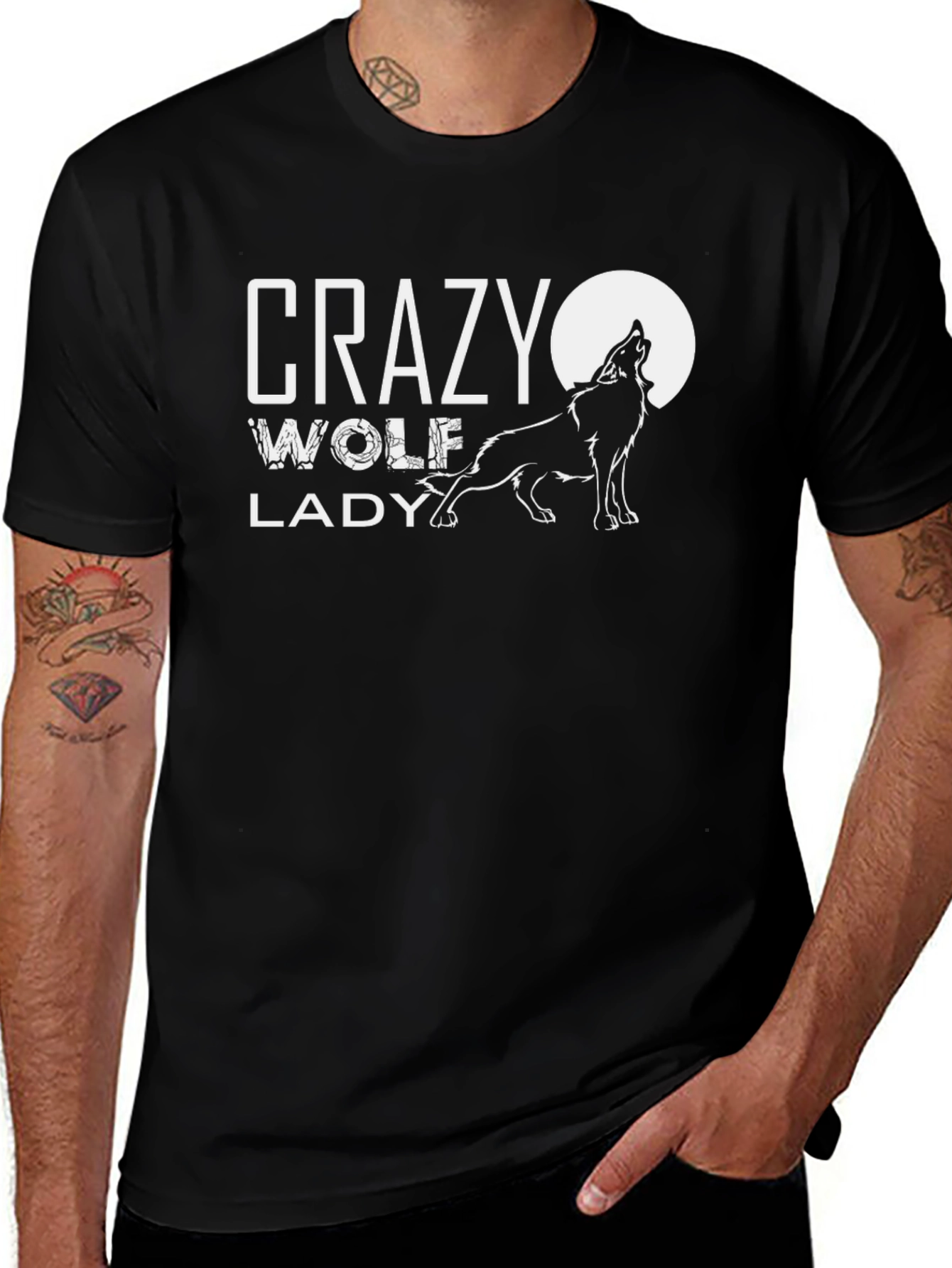 Variant 27 of Crazy Wolf Lady Graphic Tee - Black Cotton T-Shirt